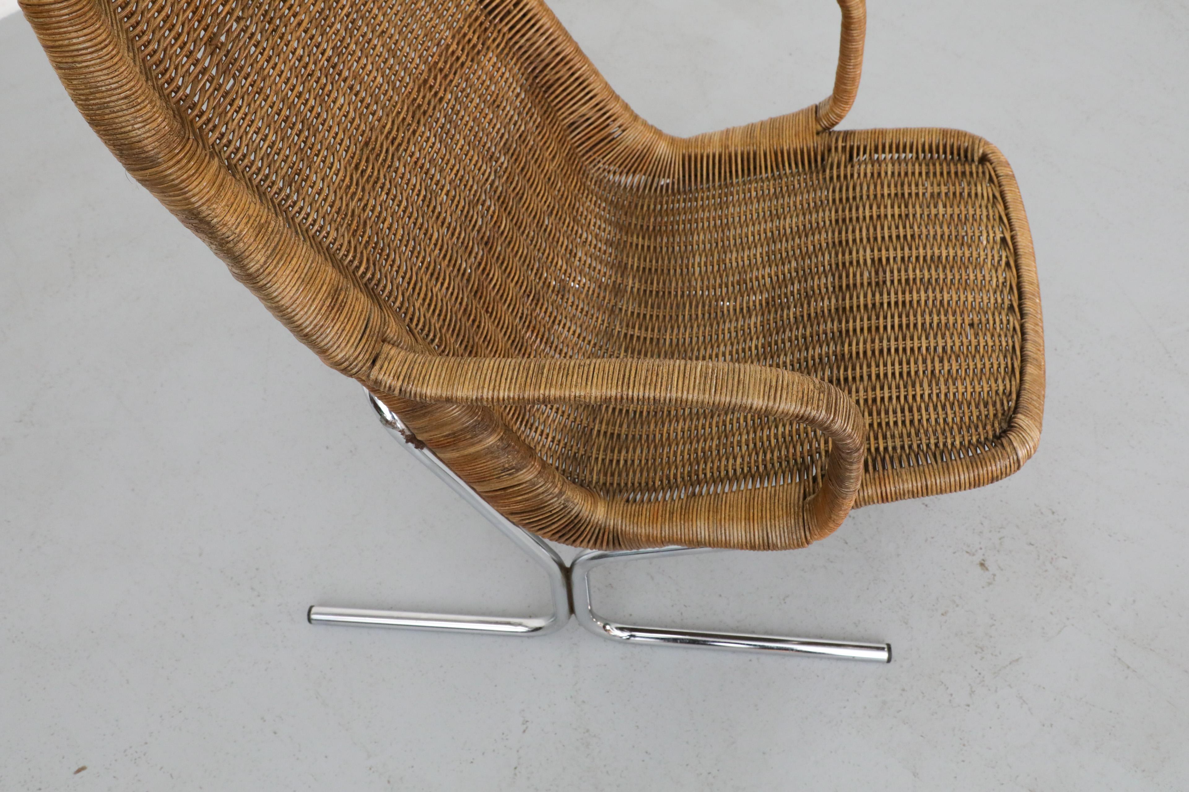 1970s Dirk Van Sliedregt Model 514C Rattan Lounge Chair w/ Chrome Sled Legs 6