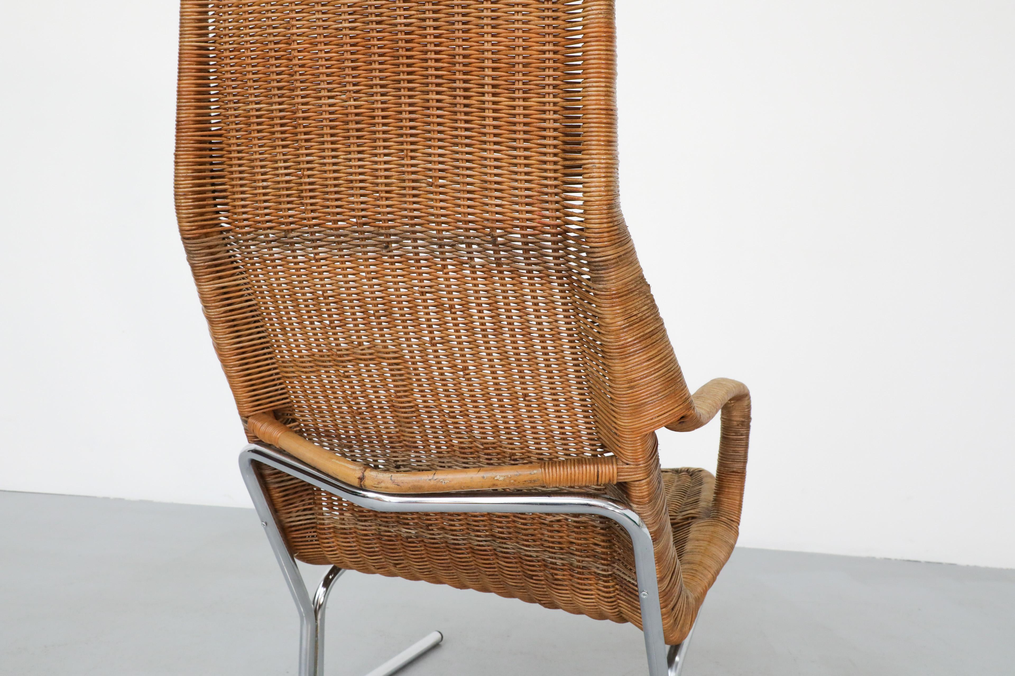 1970s Dirk Van Sliedregt Model 514C Rattan Lounge Chair w/ Chrome Sled Legs 7