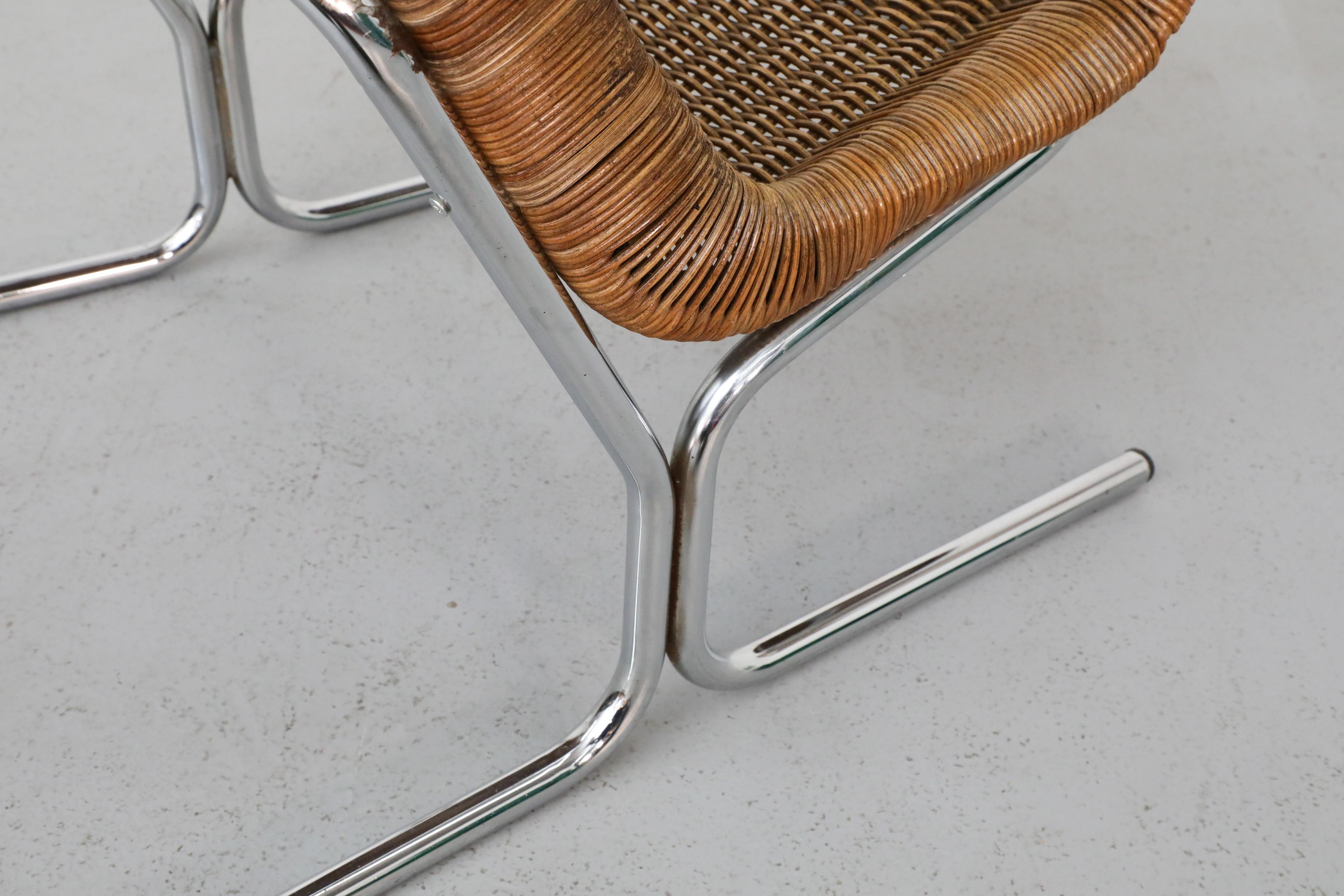 1970s Dirk Van Sliedregt Model 514C Rattan Lounge Chair w/ Chrome Sled Legs 10