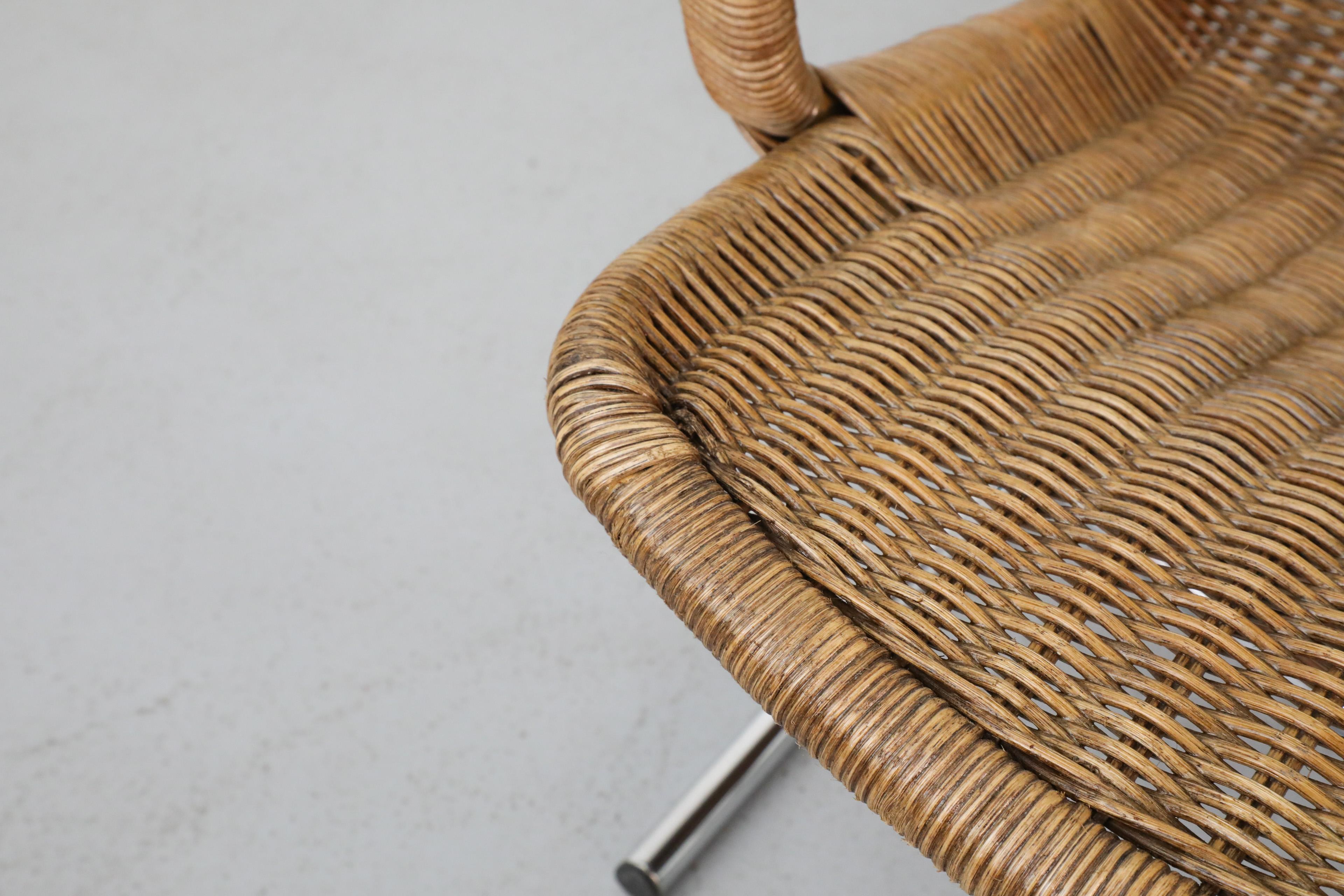 1970s Dirk Van Sliedregt Model 514C Rattan Lounge Chair w/ Chrome Sled Legs 11