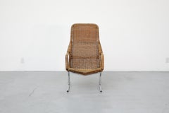 1970s Dirk Van Sliedregt Model 514C Rattan Lounge Chair w/ Chrome Sled Legs