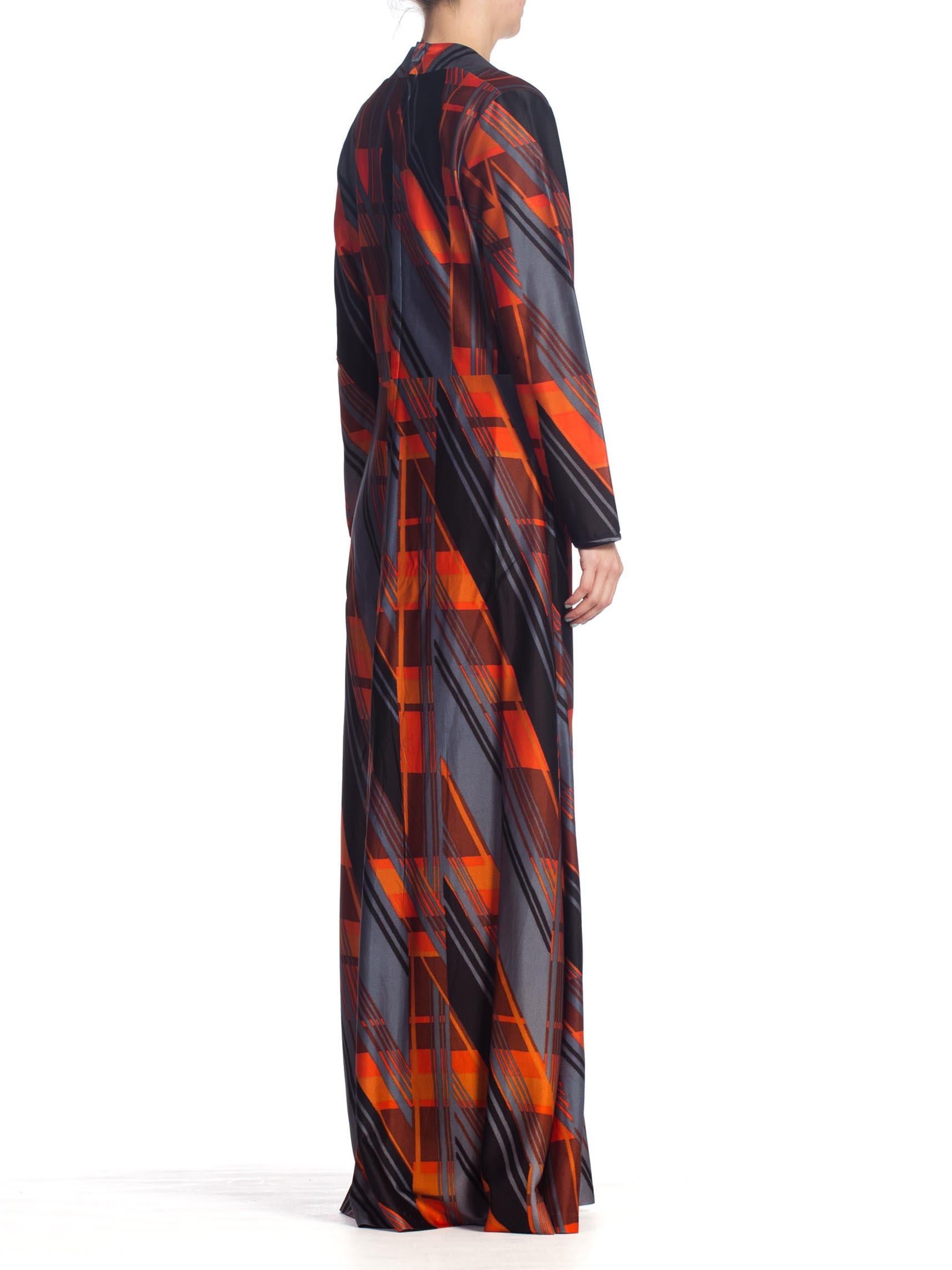 Women's 1970'S Geometric Printed Polyester Jersey Disco Long Sleeve Maxi Dress