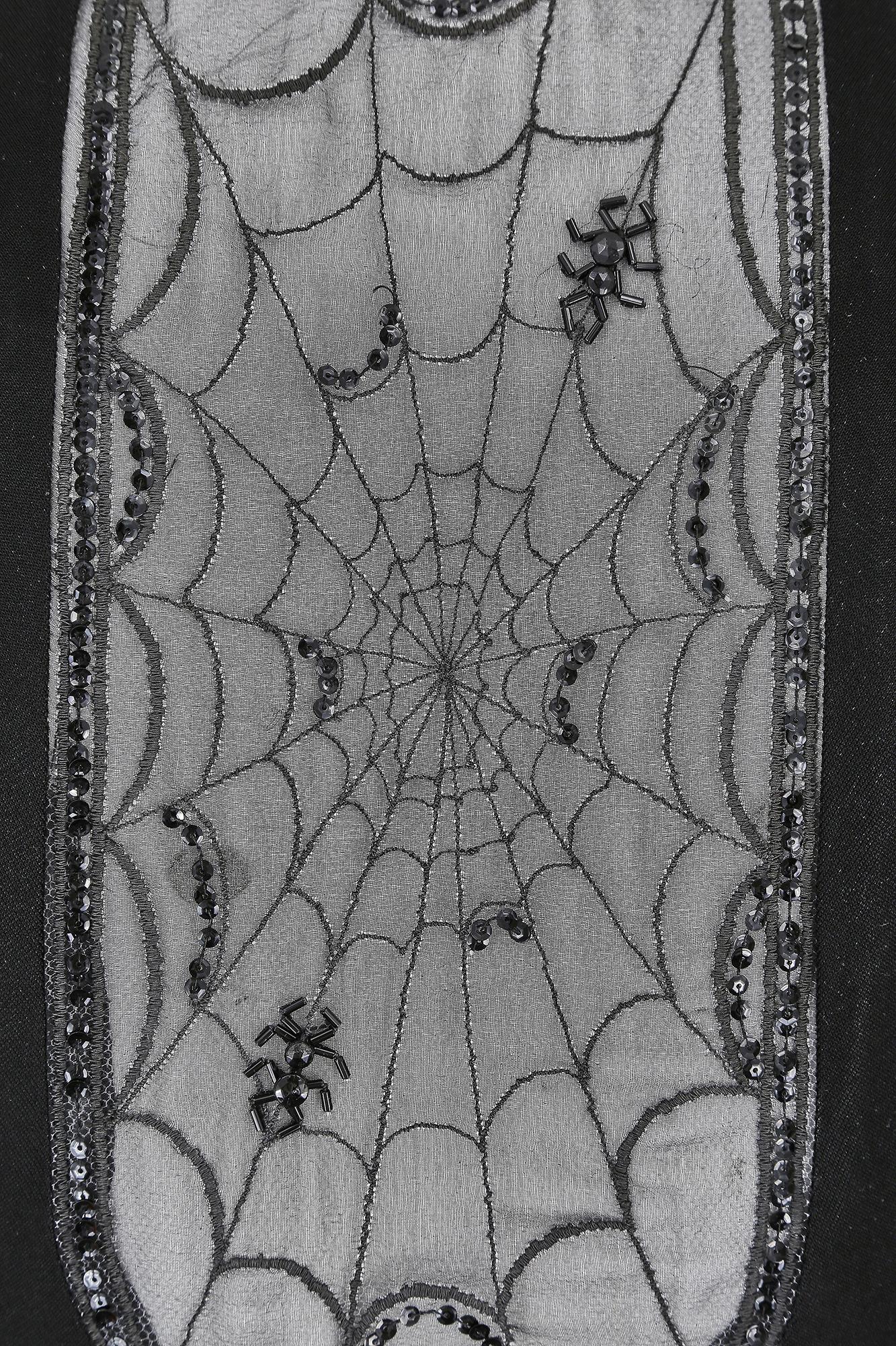 1970s Documented Jean Varon Black Spider Cobweb Dress For Sale 1
