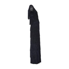 1970s Documented Loris Azzaro Black Tassel Column Dress