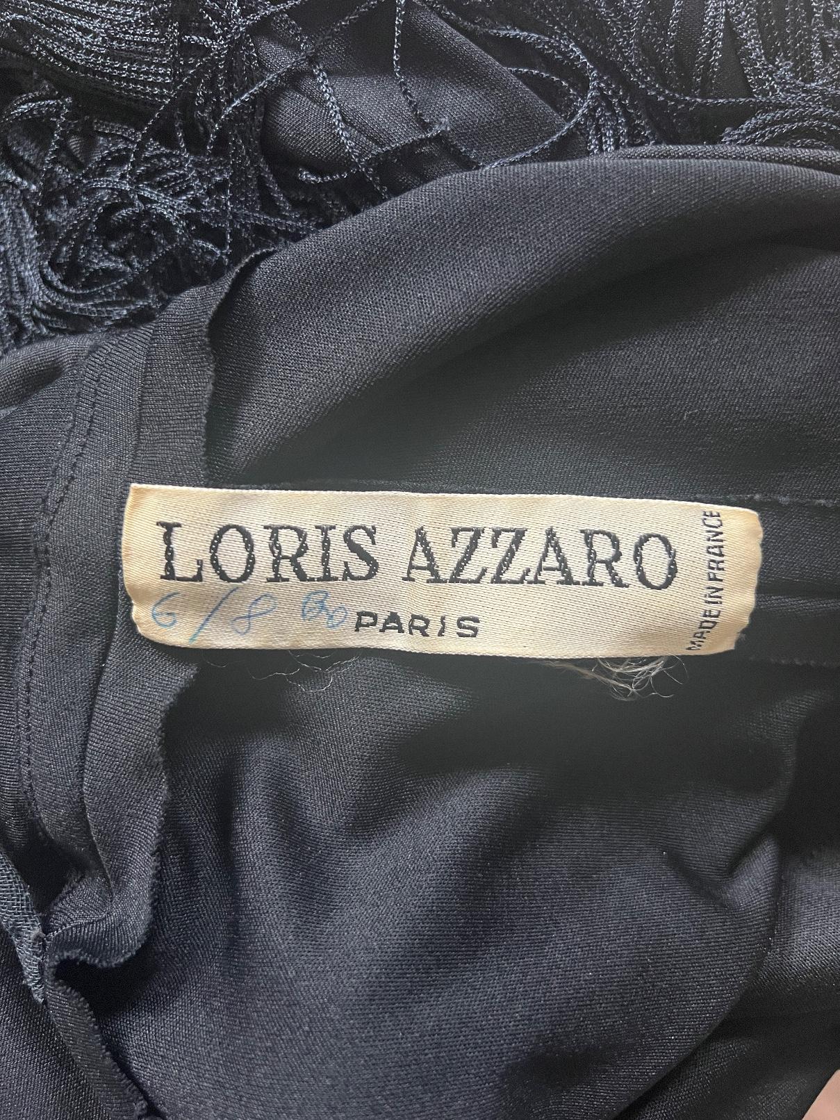 1970s Documented Loris Azzaro Black Tassel Column Dress For Sale 2