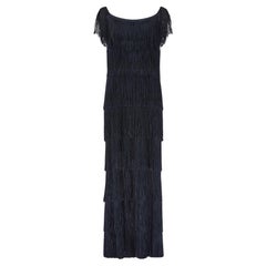 1970s Documented Loris Azzaro Black Tassel Column Dress