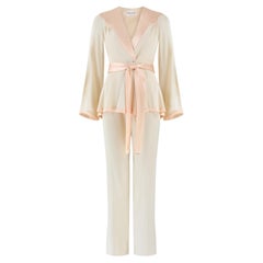 1970s Documented Ossie Clark Cream Crepe and Pink Satin Trouser Suit