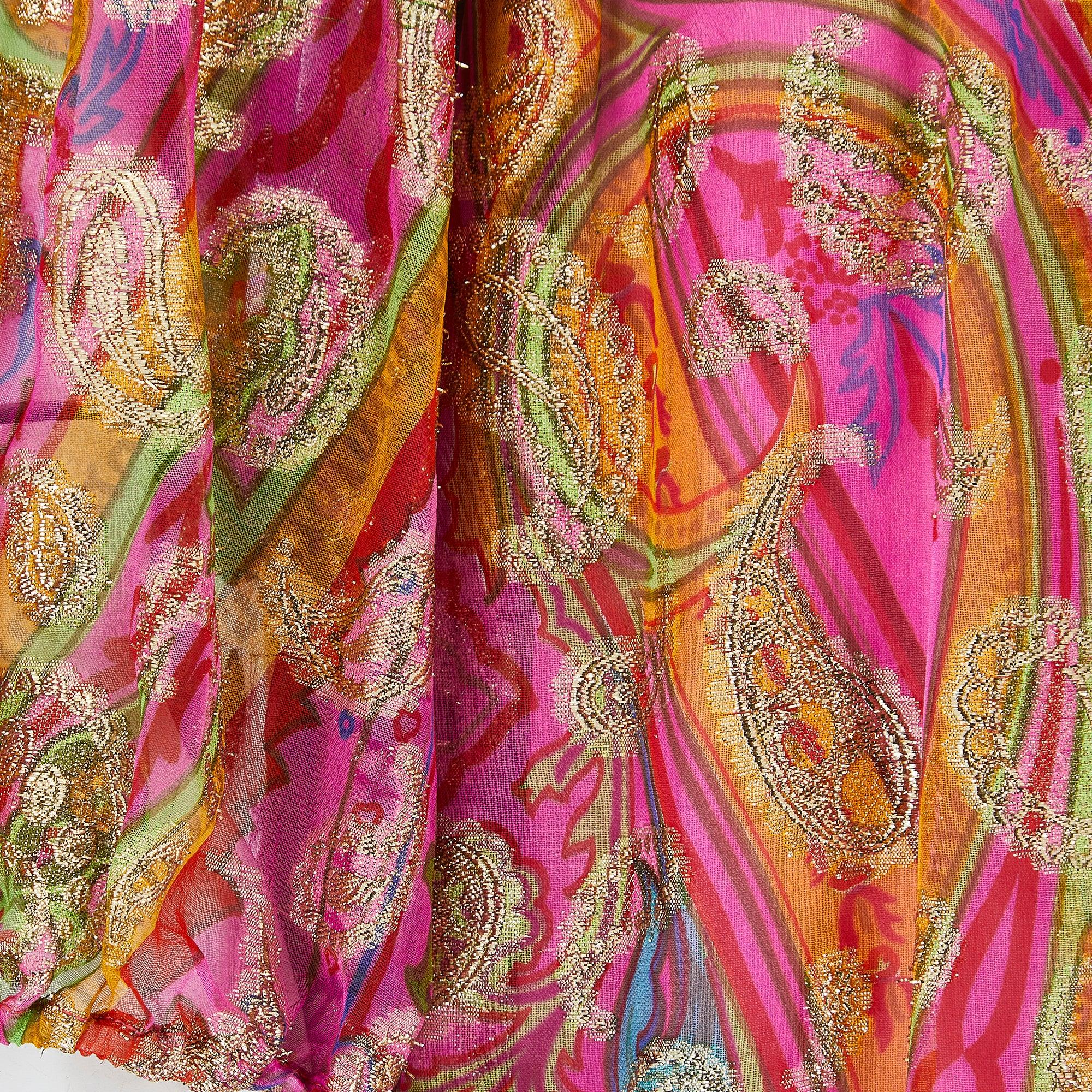1970s Documentado Paulette Buraud Vestido Paisley de Seda Rosa y Oro en Excelente Estado en London, GB
