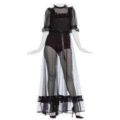 1970'S Black Sheer Polyester Lace Victorian Style Goth Lolita Maxi Dress