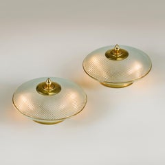 1970s domed glass table lamps with brass base, frame and decorative filial