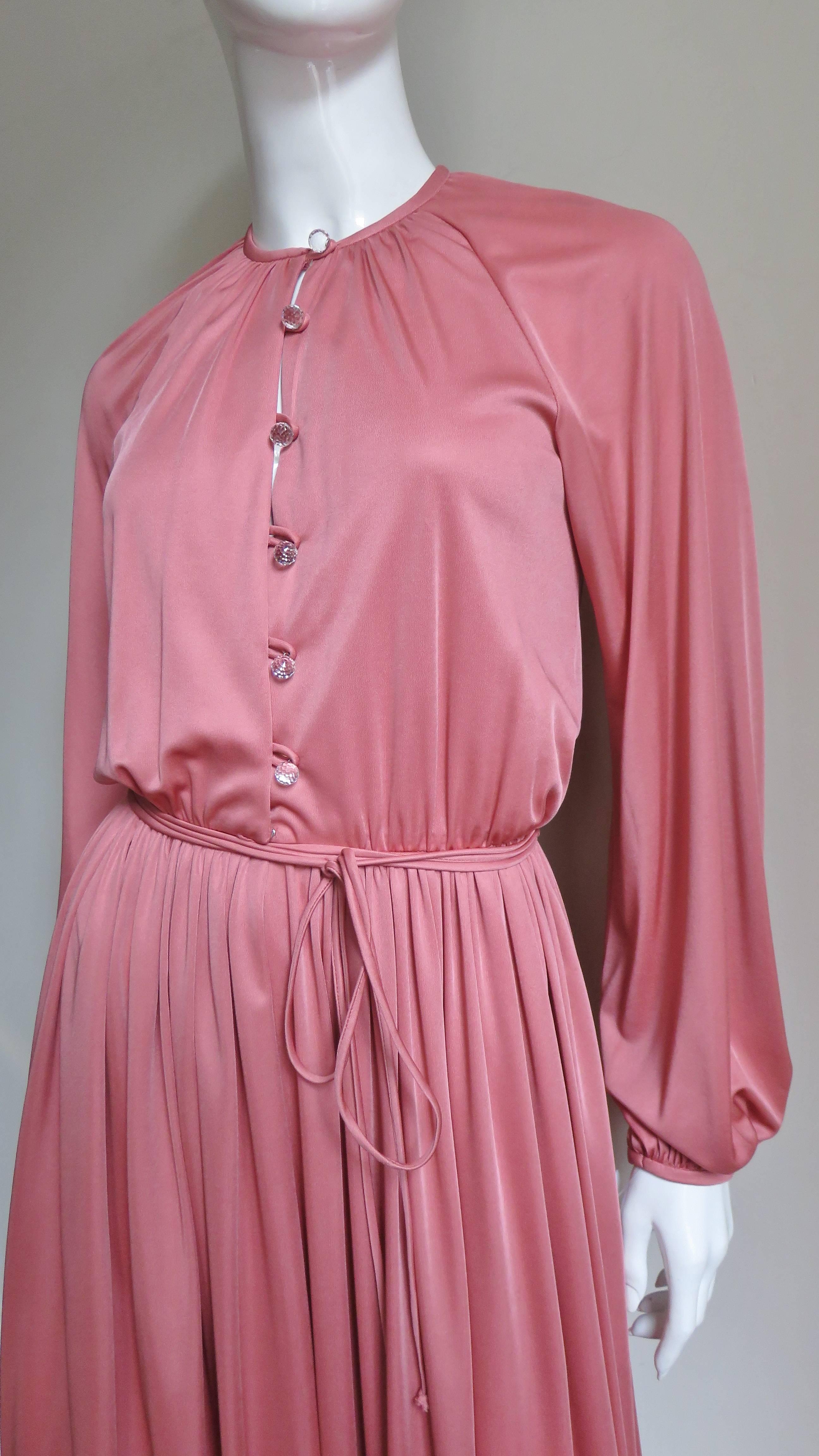 Pink 1970s Donald Brooks Button Front Dress