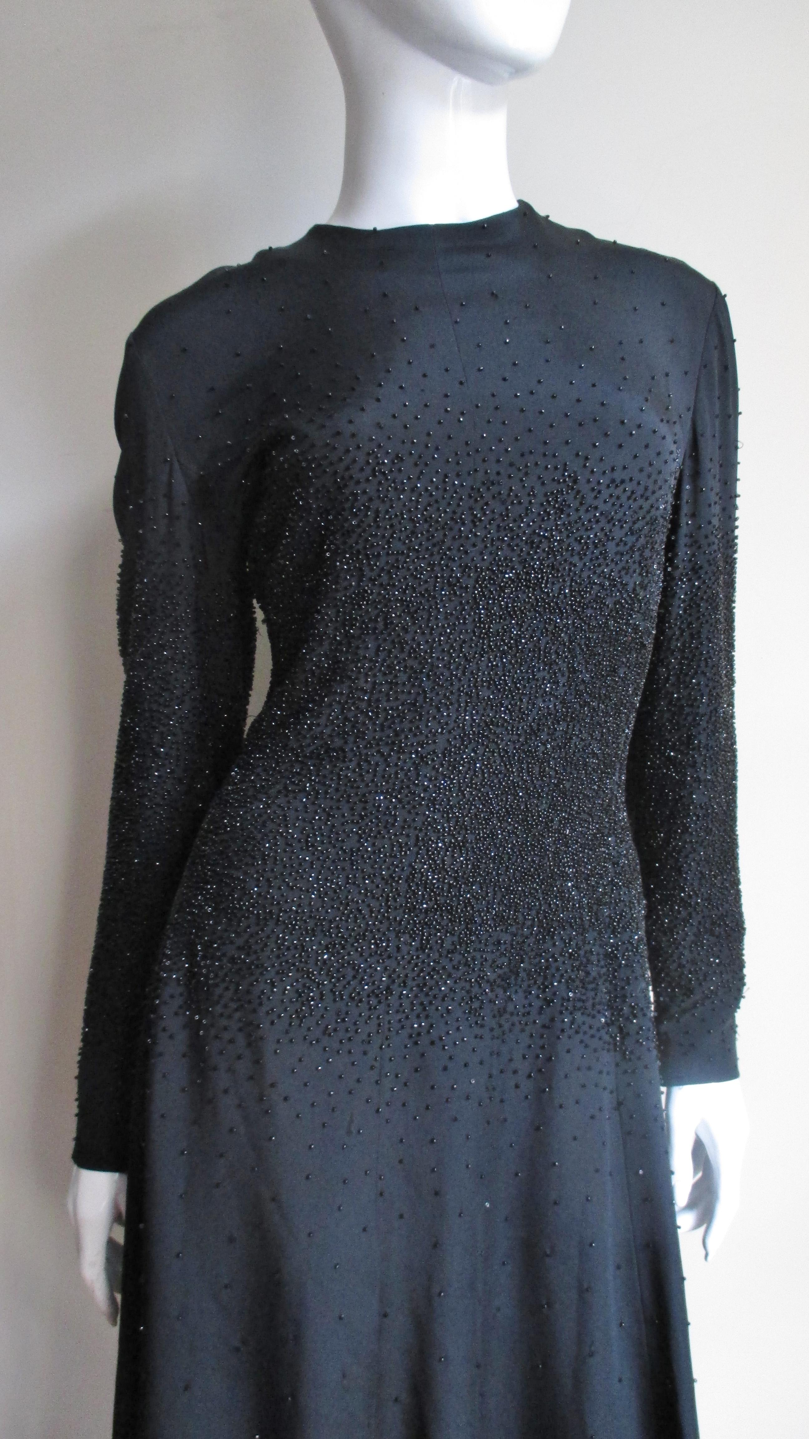Women's  Donald Brooks Beaded Waist Silk Dress 1970s