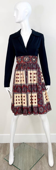 1970s Donald Brooks Jeweled Beaded Vintage 70s Jersey Long Sleeve Dress