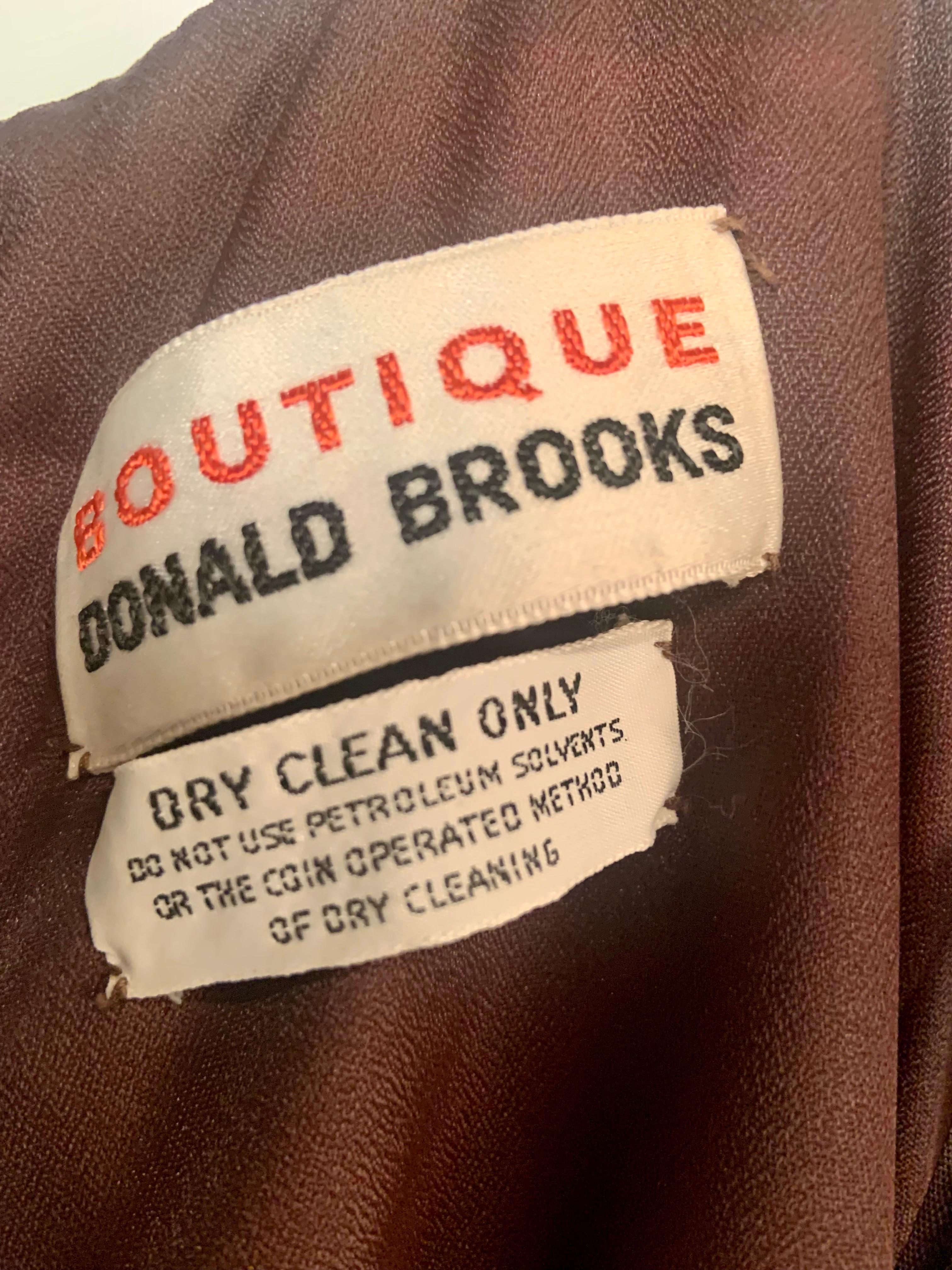 1970's Donald Brooks Low Chocolate Brown Jersey Dress with Satin Halter and Sash For Sale 7