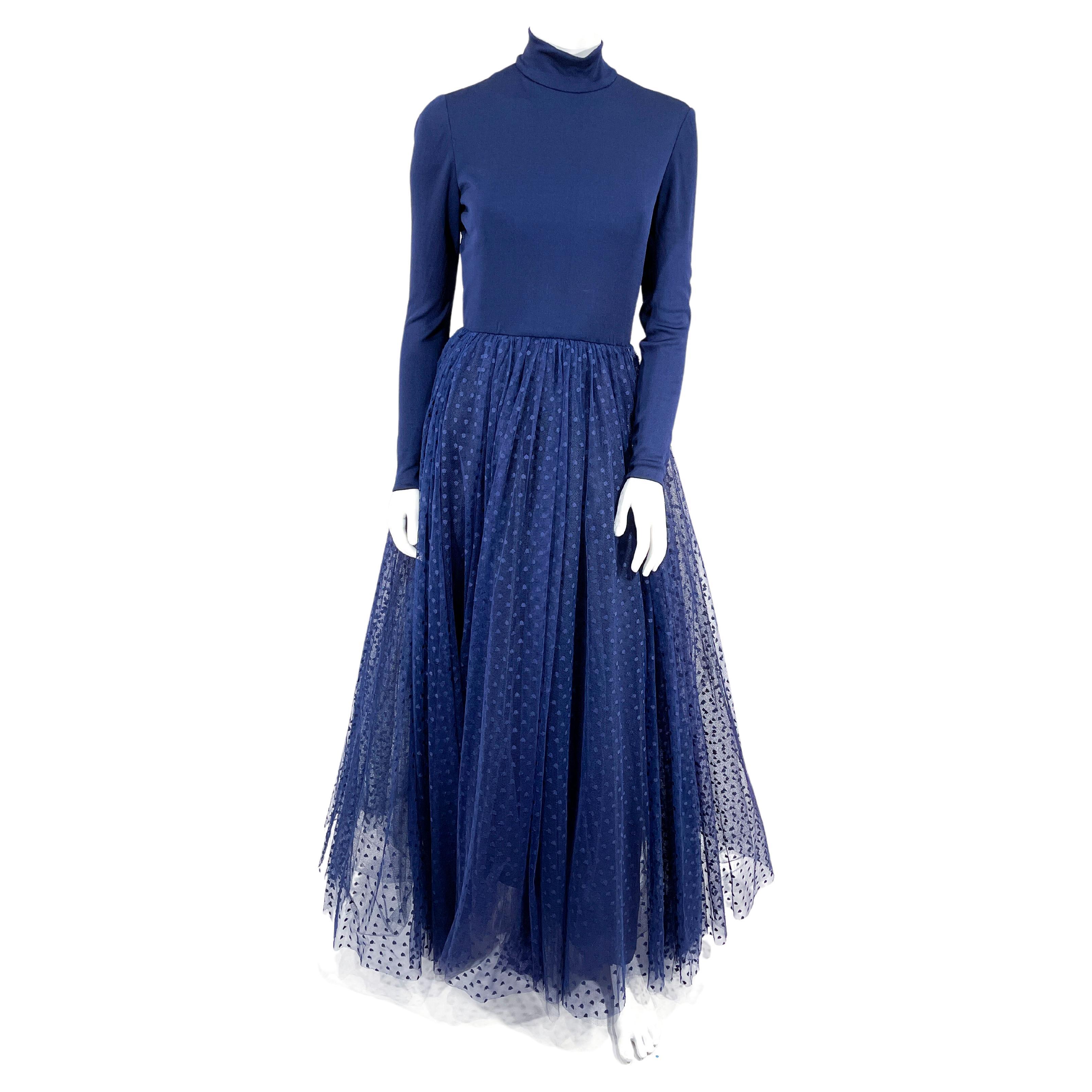 1970s Donald Brooks Navy Silk Jersey Gown