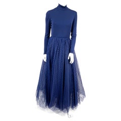 Donald Brooks Marineblaues Seidenjersey-Kleid, 1970er Jahre