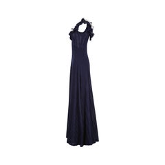 1970s Doree Leventhal Navy and White Knitted Maxi Dress