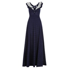 1970s Doree Leventhal Navy and White Knitted Maxi Dress