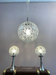 1970s Doria Globe Hanging Light and Pair of Table Lamps
