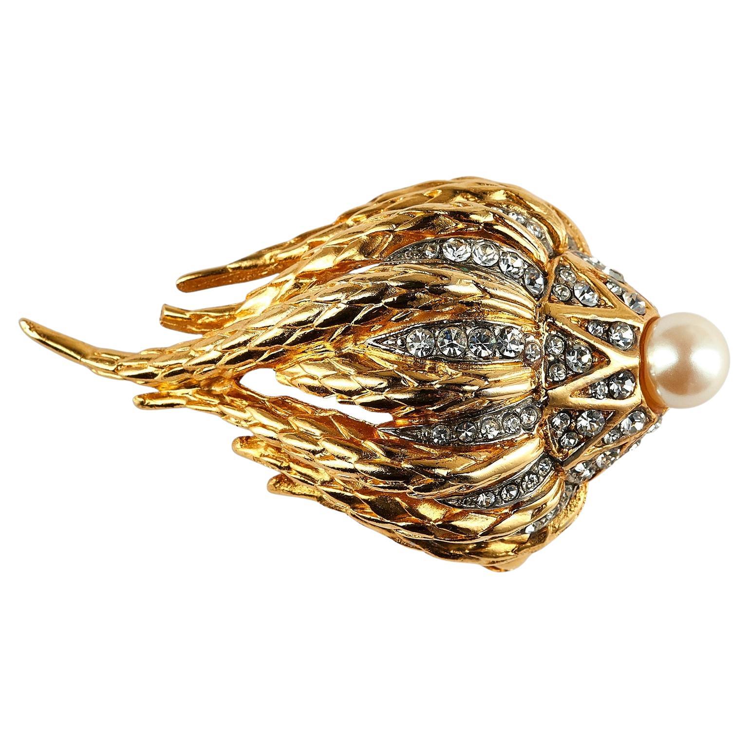 1970er D'Orlan Strass verkrustete Muschelbrosche