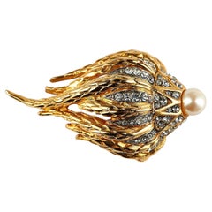 1970s D'Orlan Rhinestone Encrusted Shell Brooch