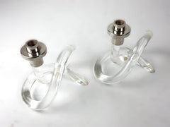 1970's Dorothy Thorpe Lucite & Chrome Pretzel Candle Holders Pair