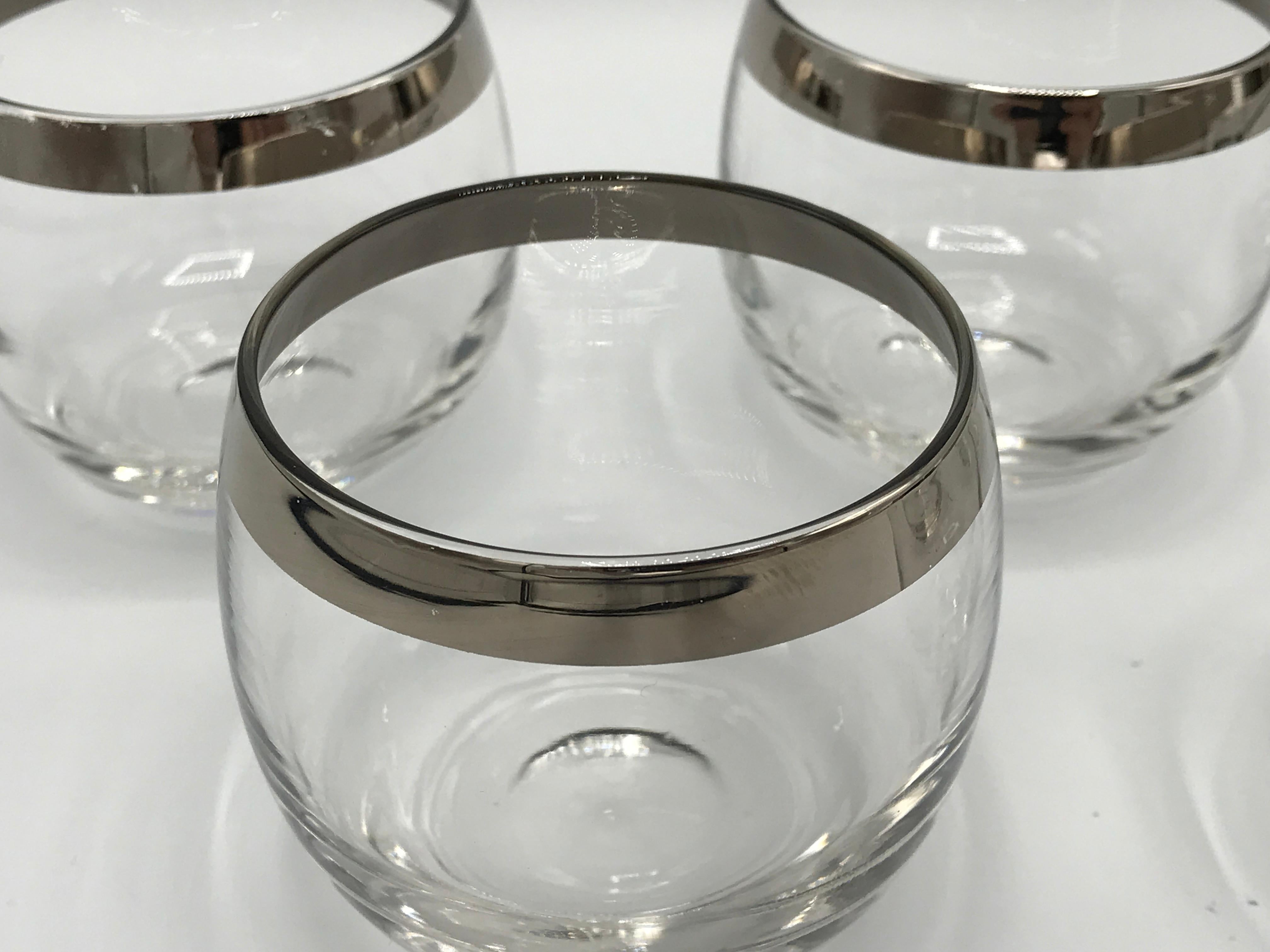 Modern 1970s Dorothy Thorpe Silver-Rimmed Cocktail Glasses, Set of Six