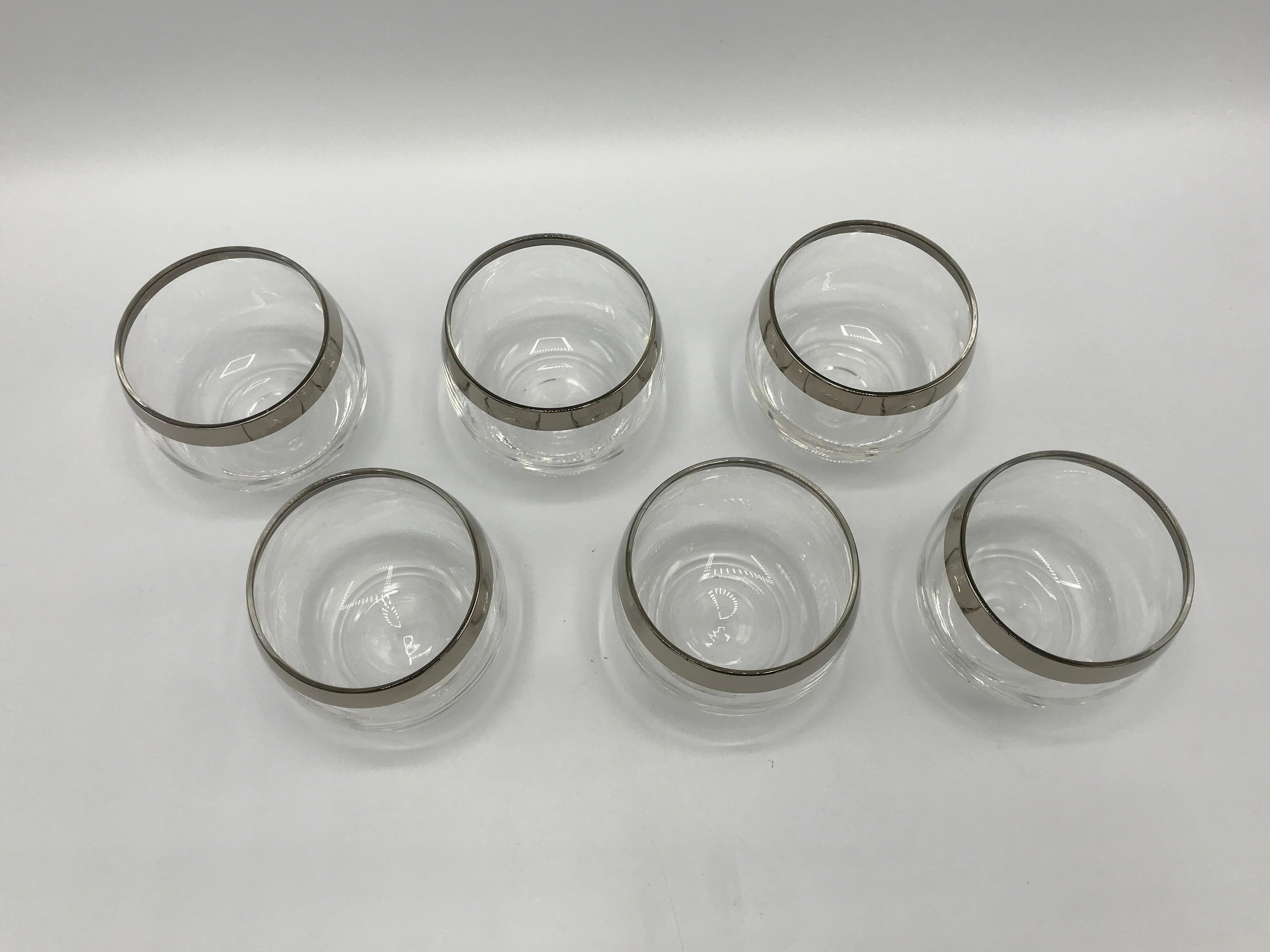 20th Century 1970s Dorothy Thorpe Silver-Rimmed Cocktail Glasses, Set of Six