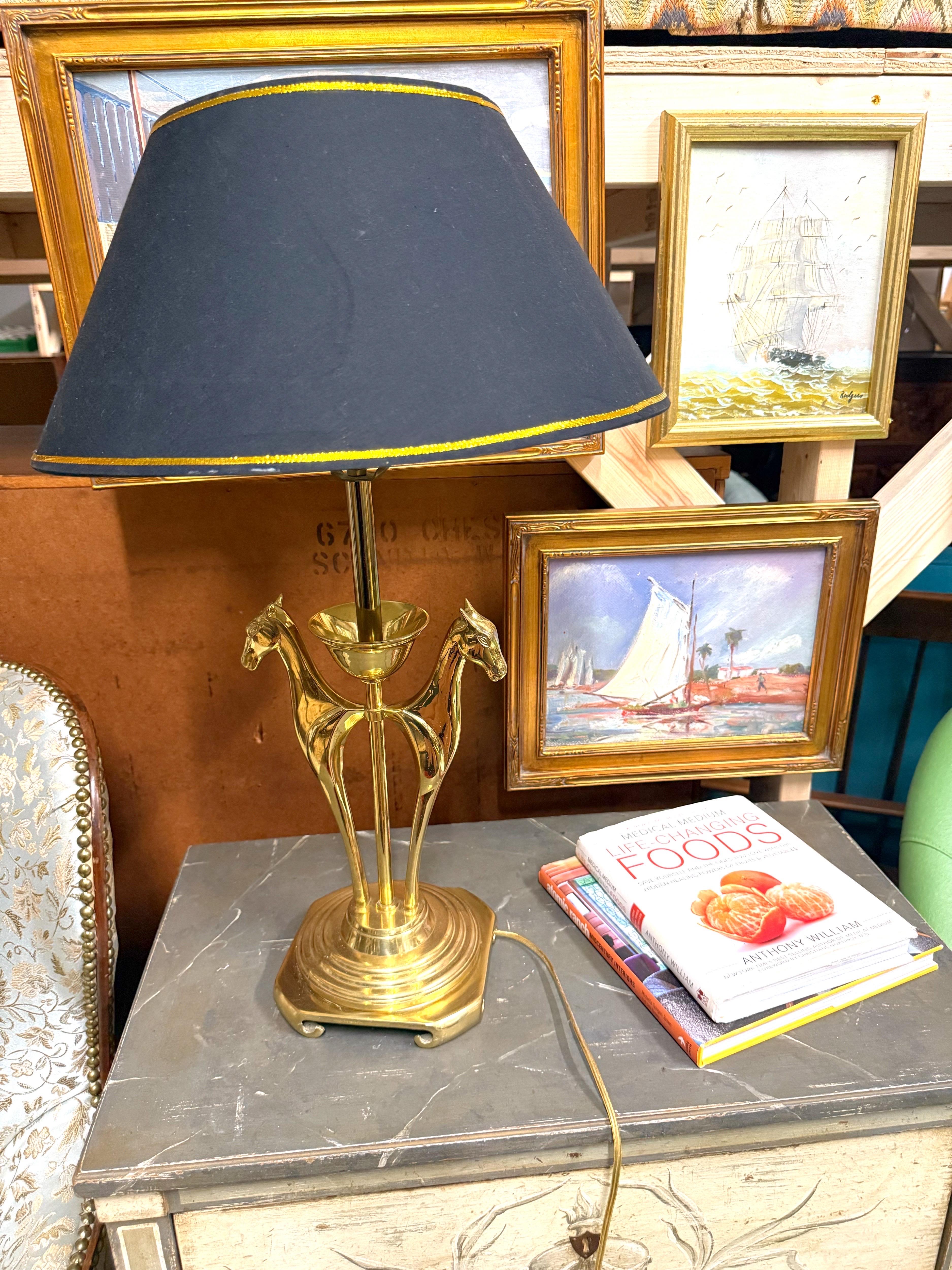 1970’s Double Headed Horse Equestrian Brass Table Lamp 4