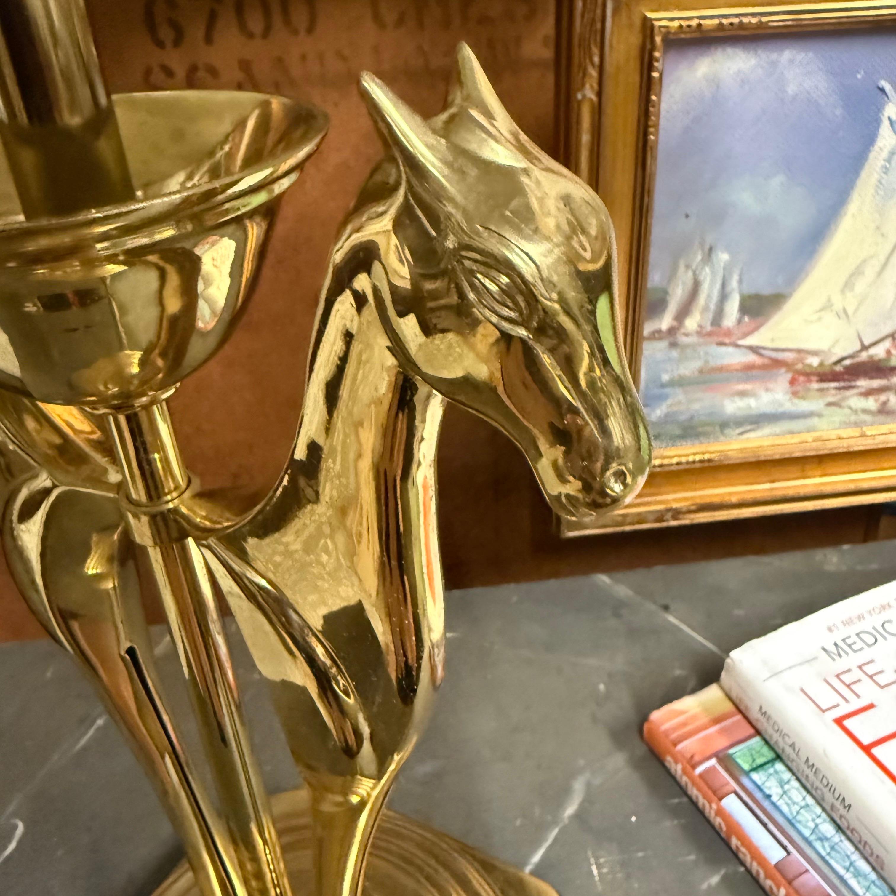 1970’s Double Headed Horse Equestrian Brass Table Lamp 2