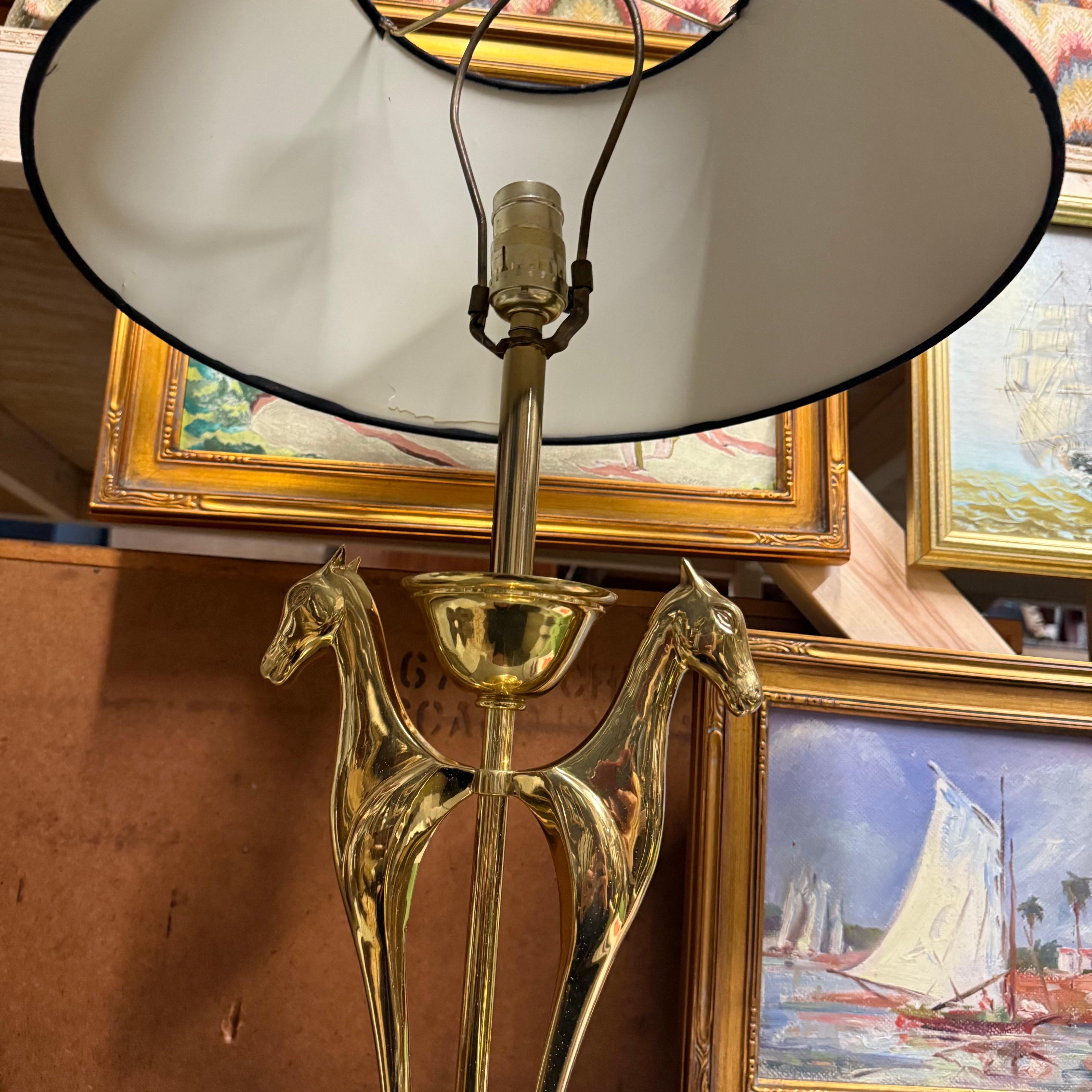 1970’s Double Headed Horse Equestrian Brass Table Lamp 3