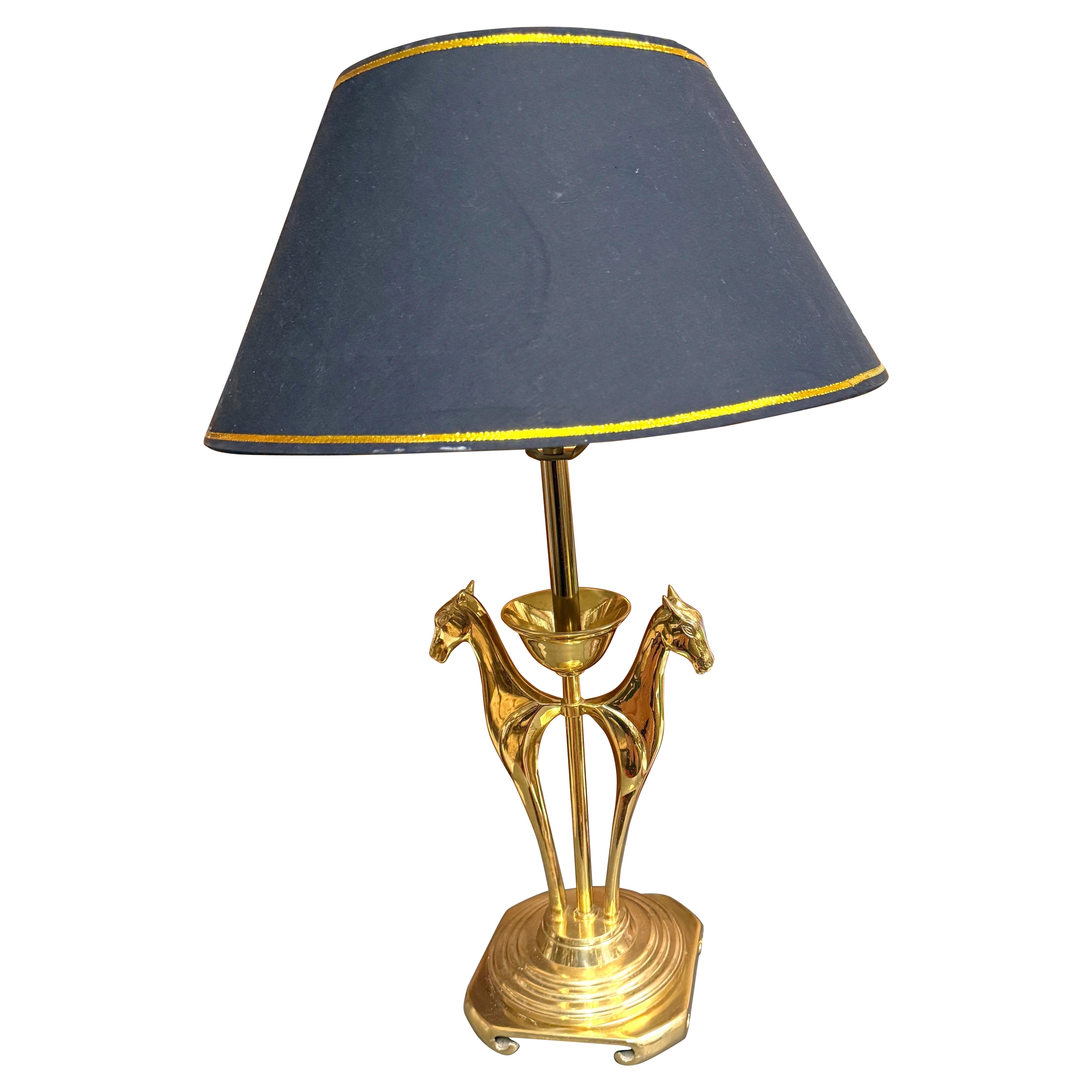 1970’s Double Headed Horse Equestrian Brass Table Lamp