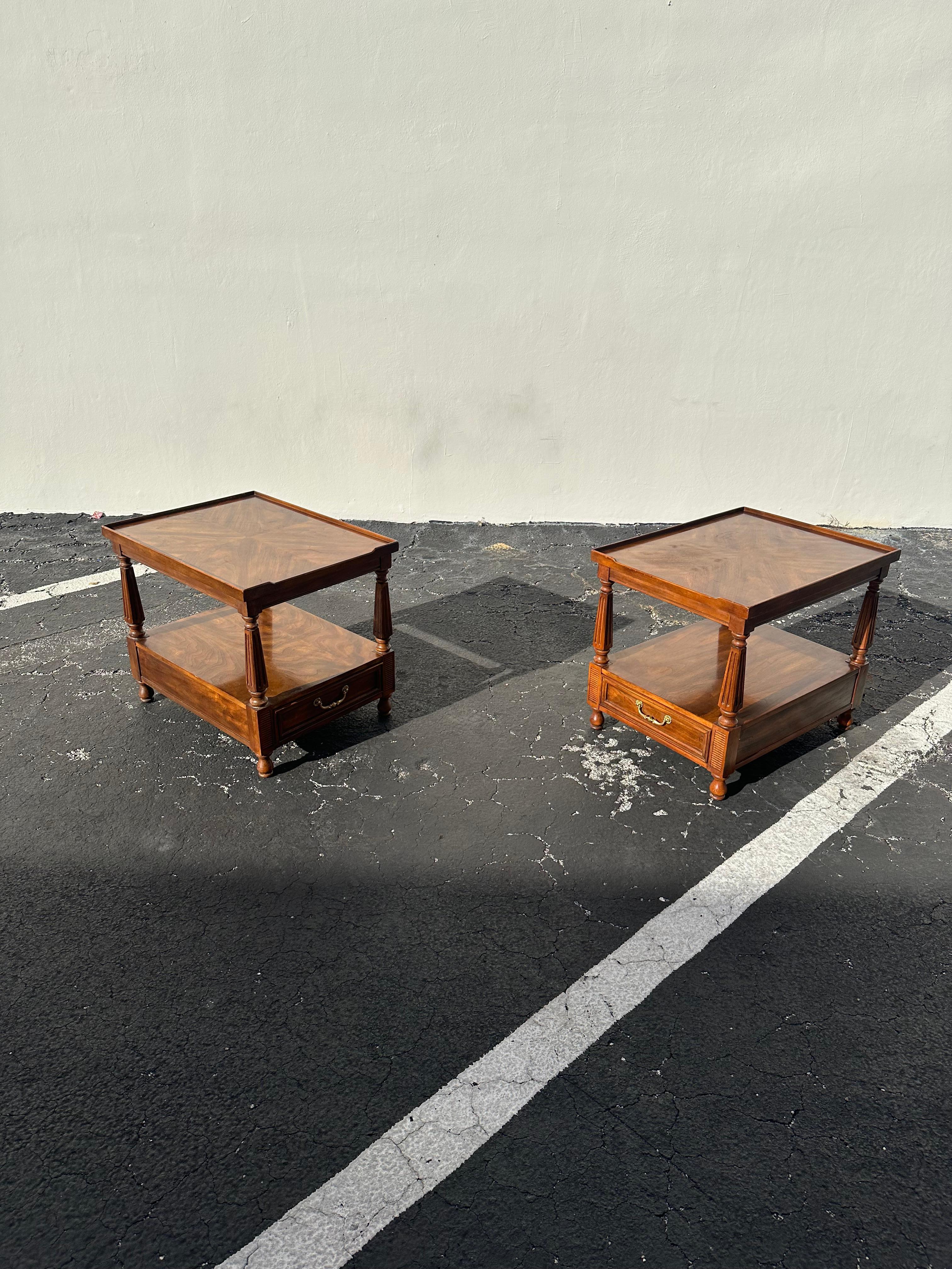 Mid-Century Modern 1970s Drexel Double Tier One Drawer Nightstands or End Tables For Sale
