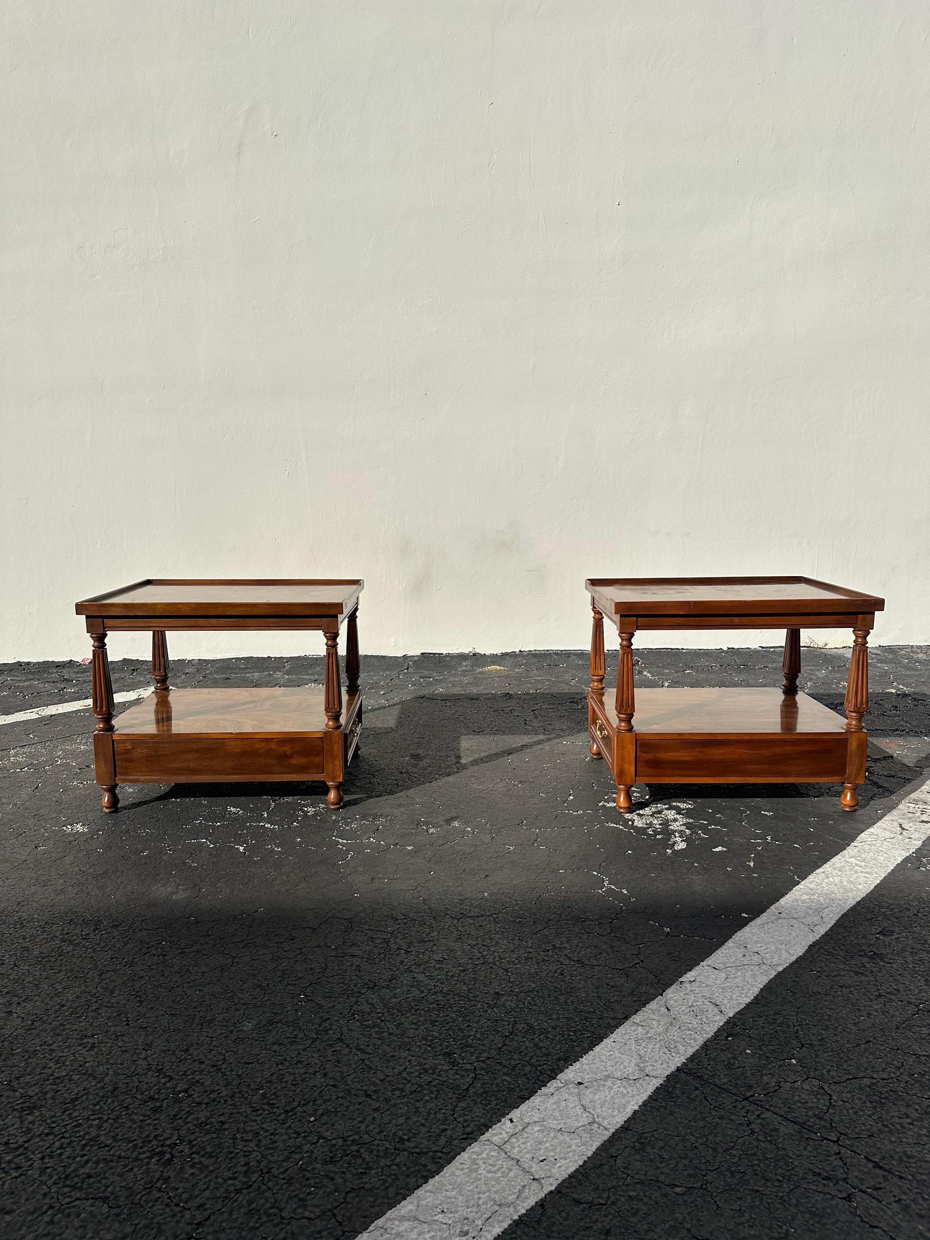 1970s Drexel Double Tier One Drawer Nightstands or End Tables In Good Condition For Sale In Fort Lauderdale, FL