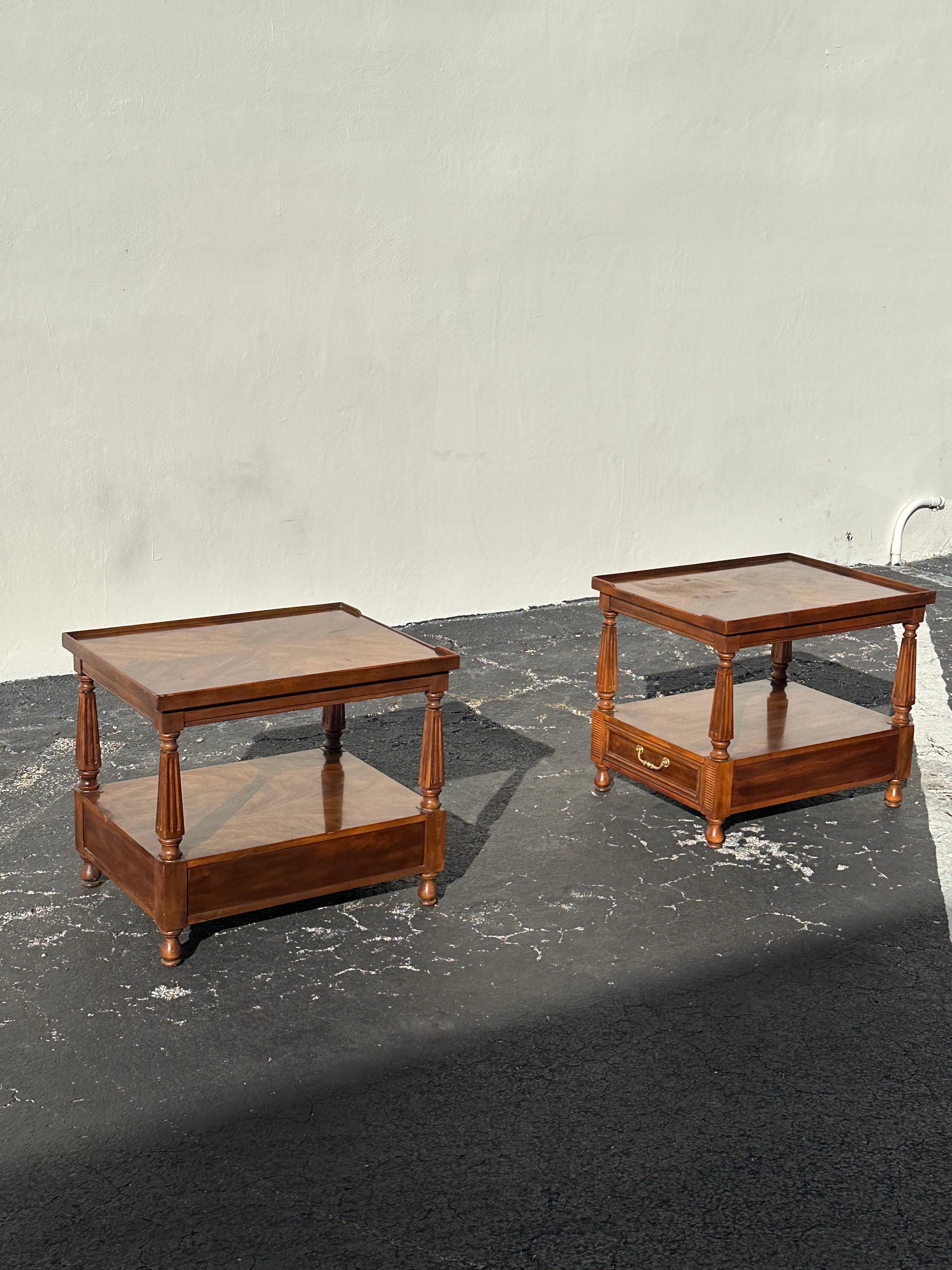 Late 20th Century 1970s Drexel Double Tier One Drawer Nightstands or End Tables For Sale