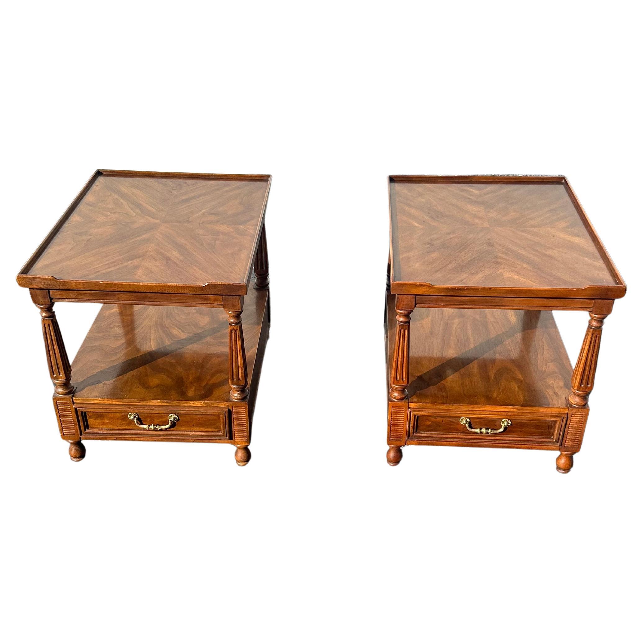 1970s Drexel Double Tier One Drawer Nightstands or End Tables