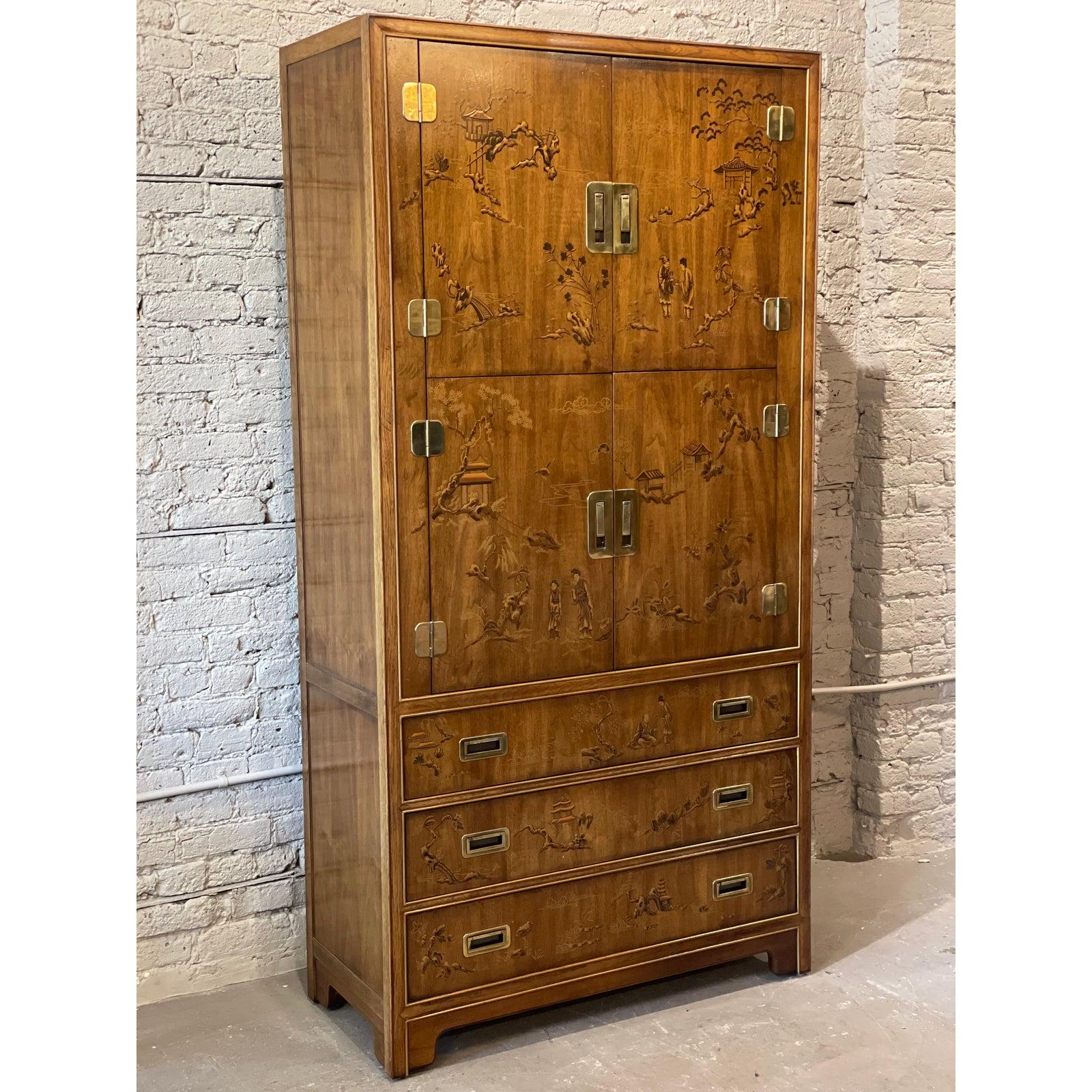 American 1970s Drexel Heritage Chinoiserie Armoire Dresser For Sale