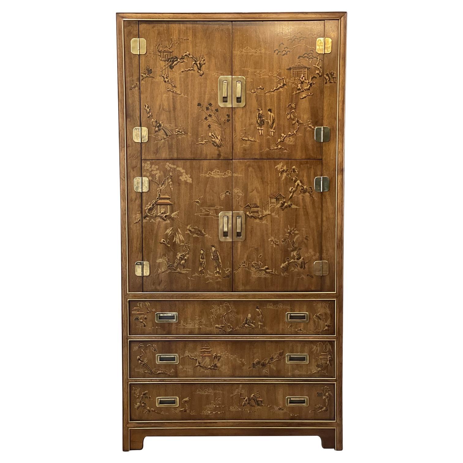 1970s Drexel Heritage Chinoiserie Armoire Dresser For Sale
