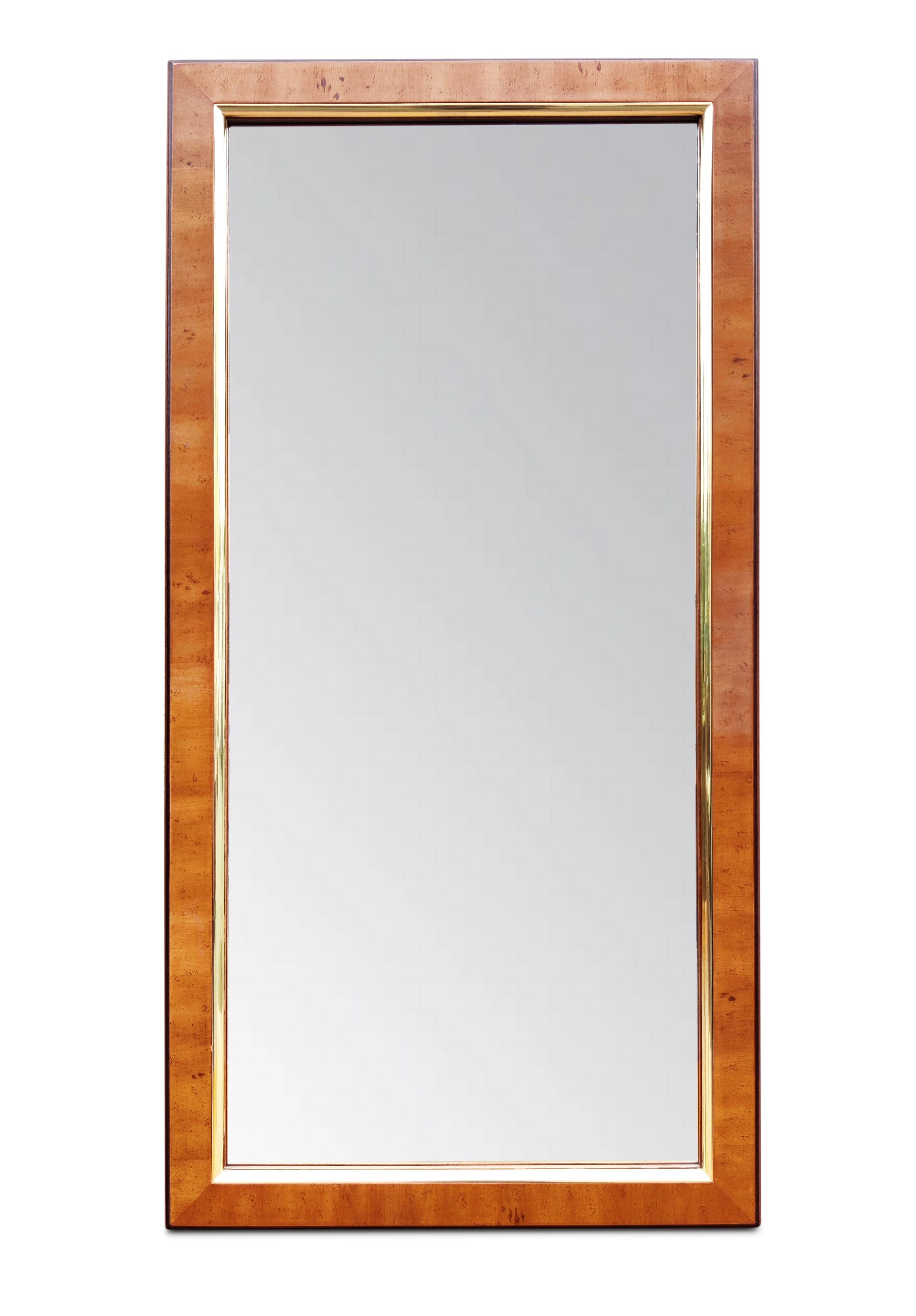 American 1970s Drexel Heritage Hollywood Regency Burlwood & Brass 9 Drawer Dresser Mirror For Sale