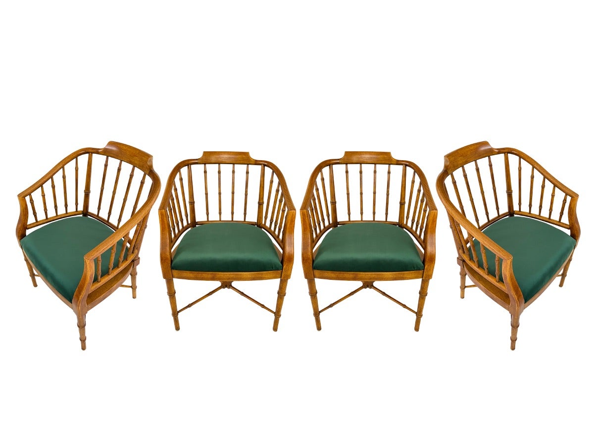 Vintage Drexel Hollywood Regency Faux Bamboo Armchairs, Set of 4