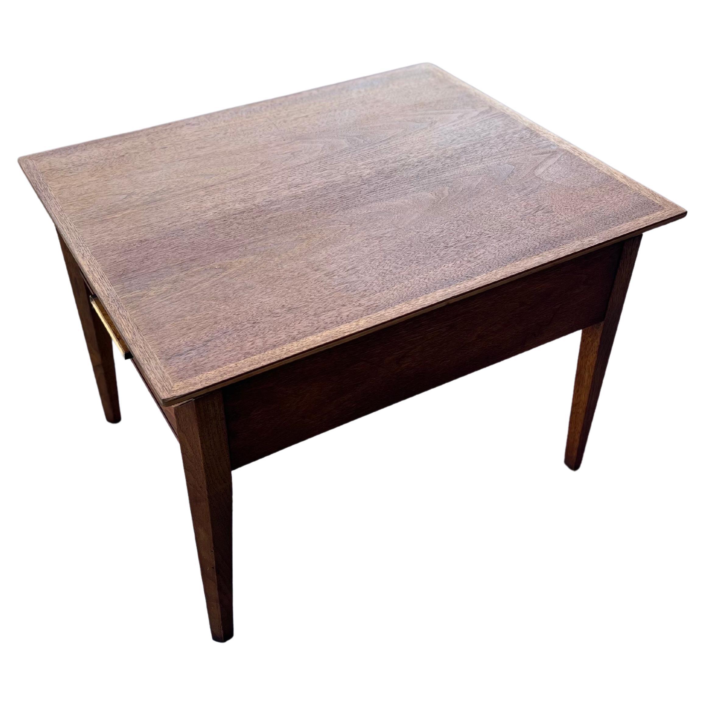 American 1970's Drexel Pinnacle Walnut Mid Century End Table with Drawer