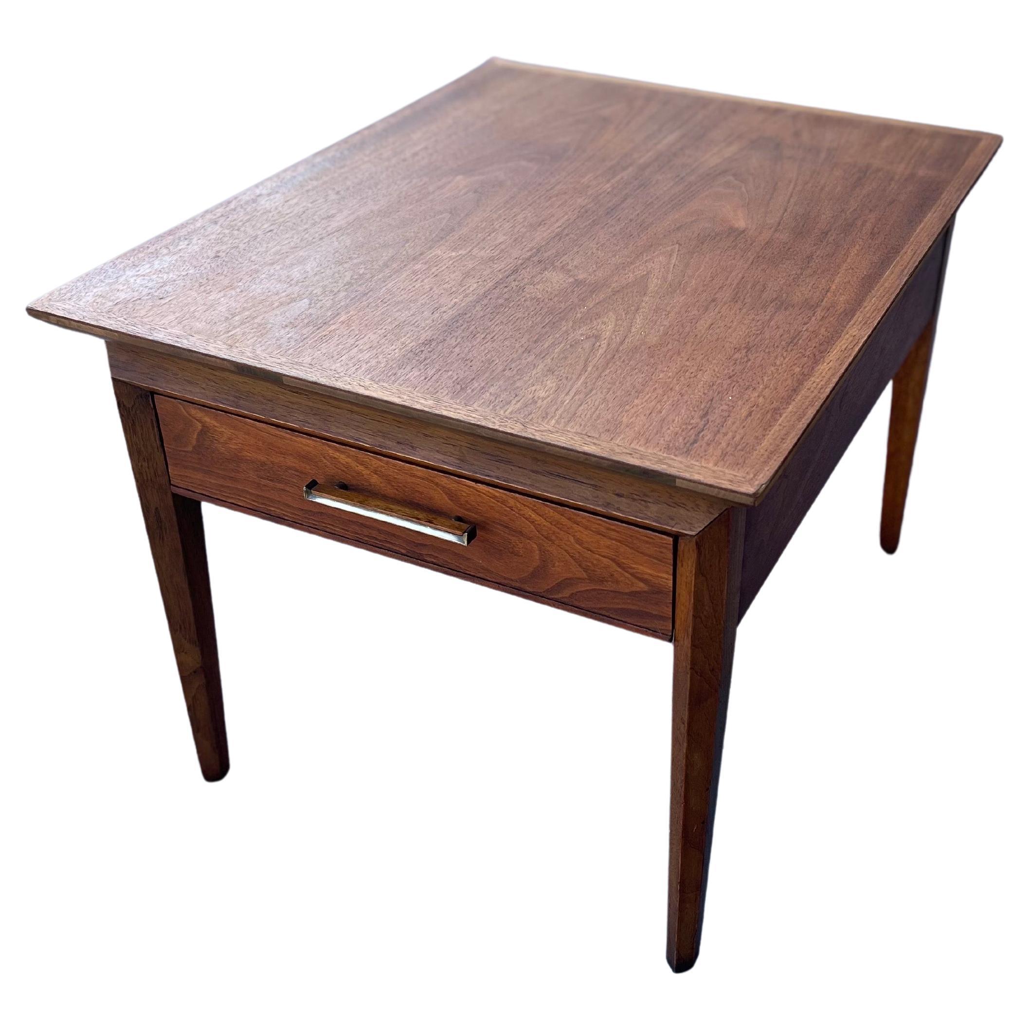 20th Century 1970's Drexel Pinnacle Walnut Mid Century End Table with Drawer