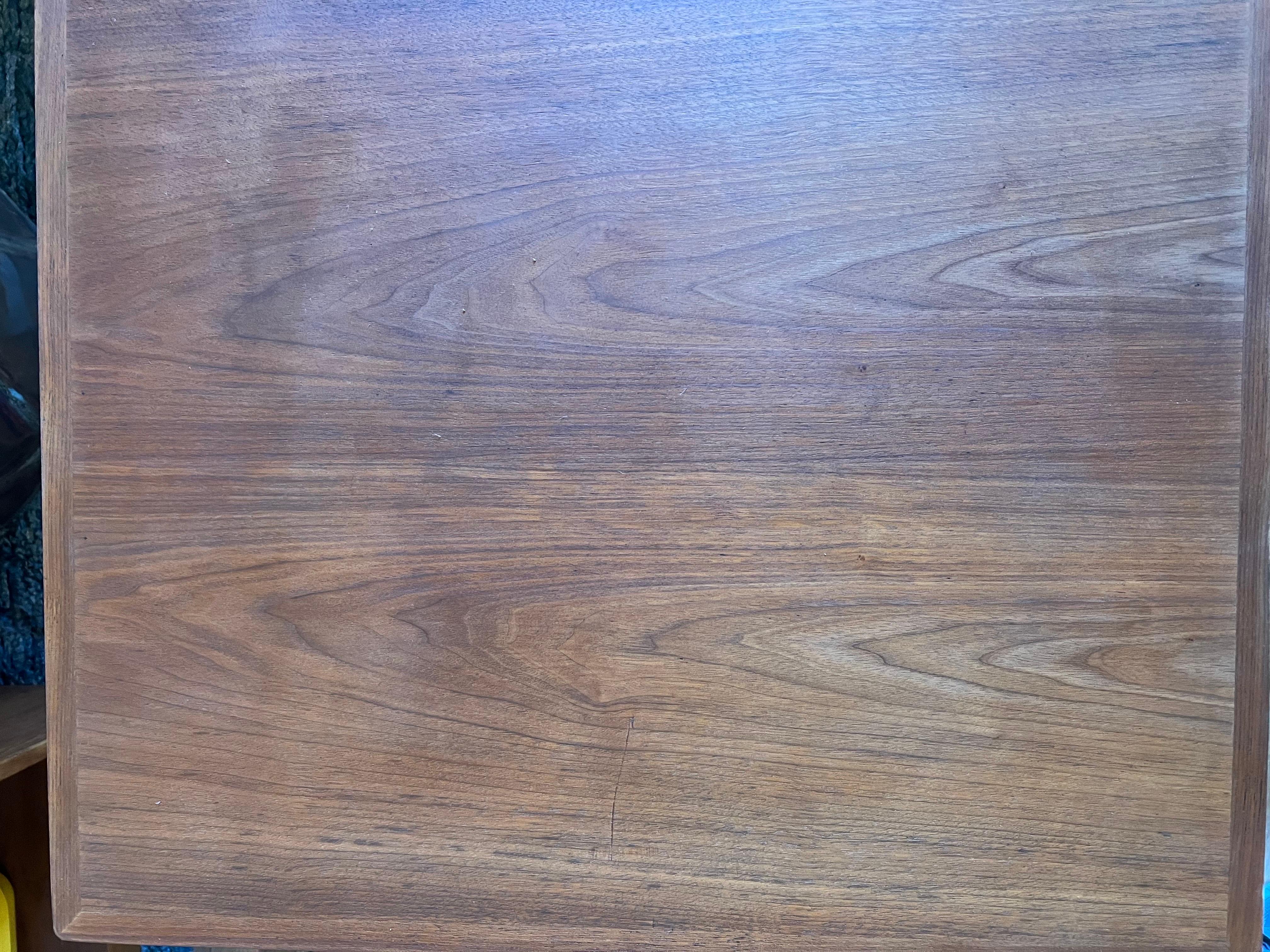 Brass 1970's Drexel Pinnacle Walnut Mid Century End Table with Drawer