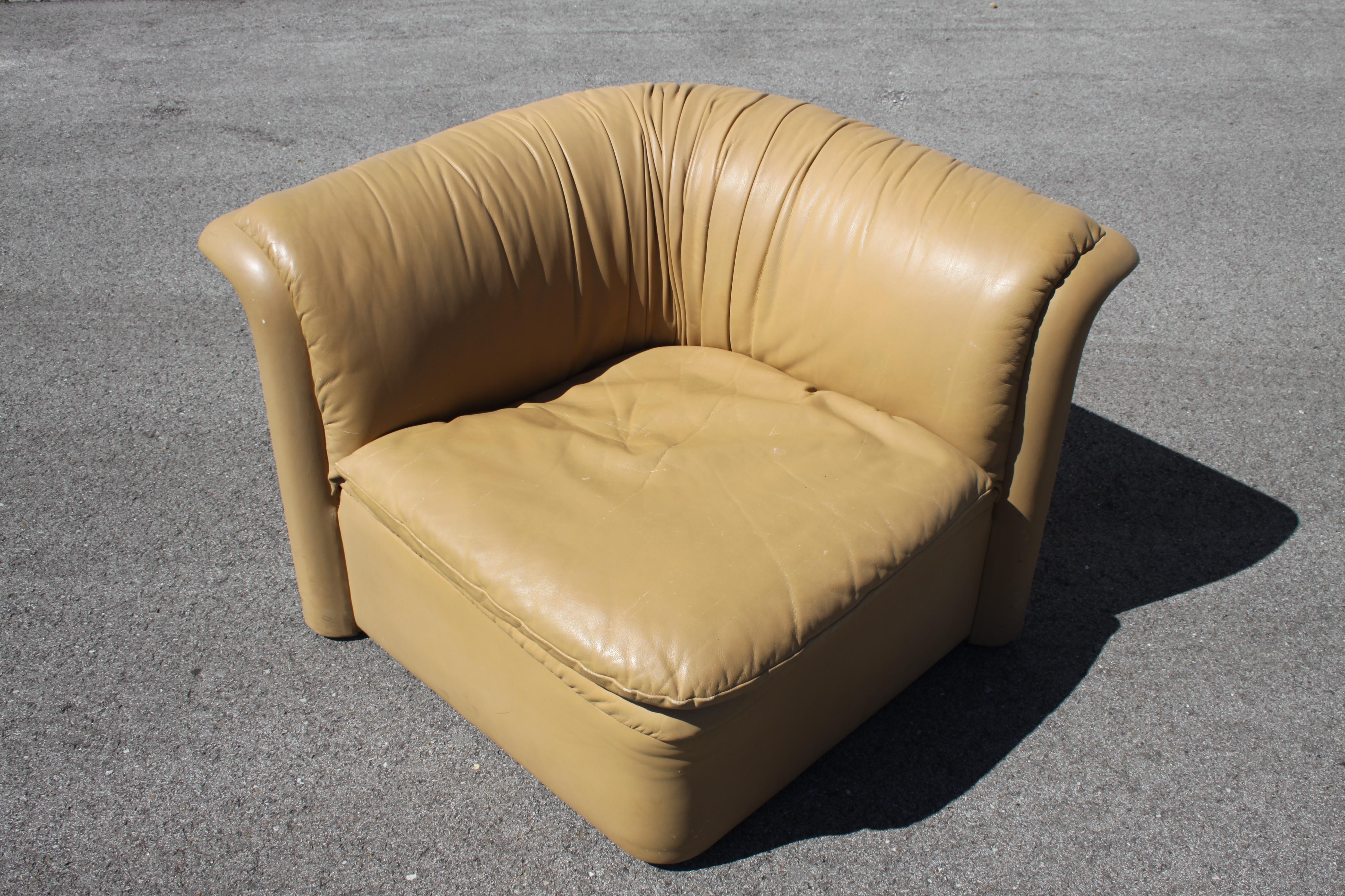 1970's Dennis Christiansen for Dunbar Gold Tone Leather Sofa Corner Wedge Chair For Sale 2