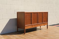 1970s Dunbar Mid-Century Modern Walnut Credenza / Sideboard With Travertine Top