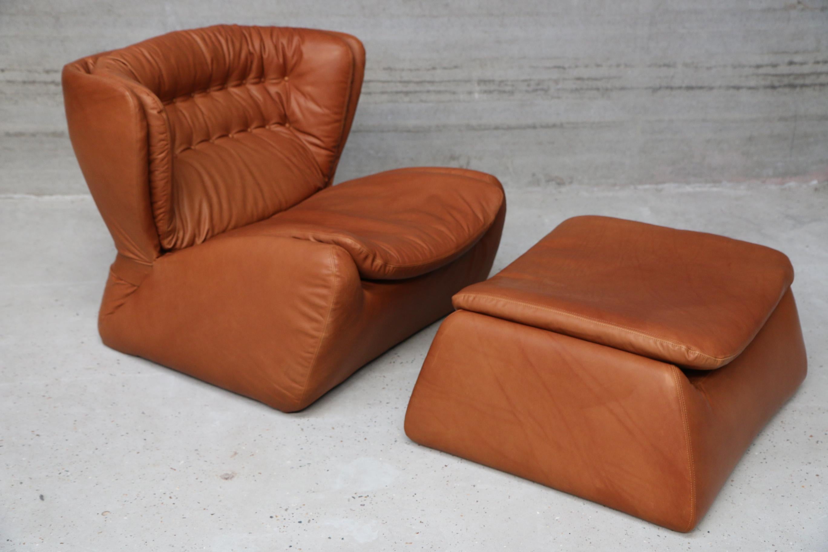 Mid-Century Modern 1970s Durlet Pasha Armchair and Footstool Designed by Heinz Waldmann & A.Schmidt For Sale