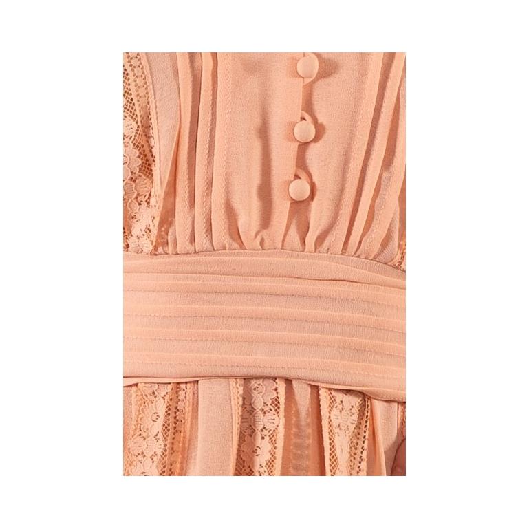 1970S Dusty Rose Poly/Nylon Crepe Chiffon & Lace Kimono Sleeve Boho Dress For Sale 6