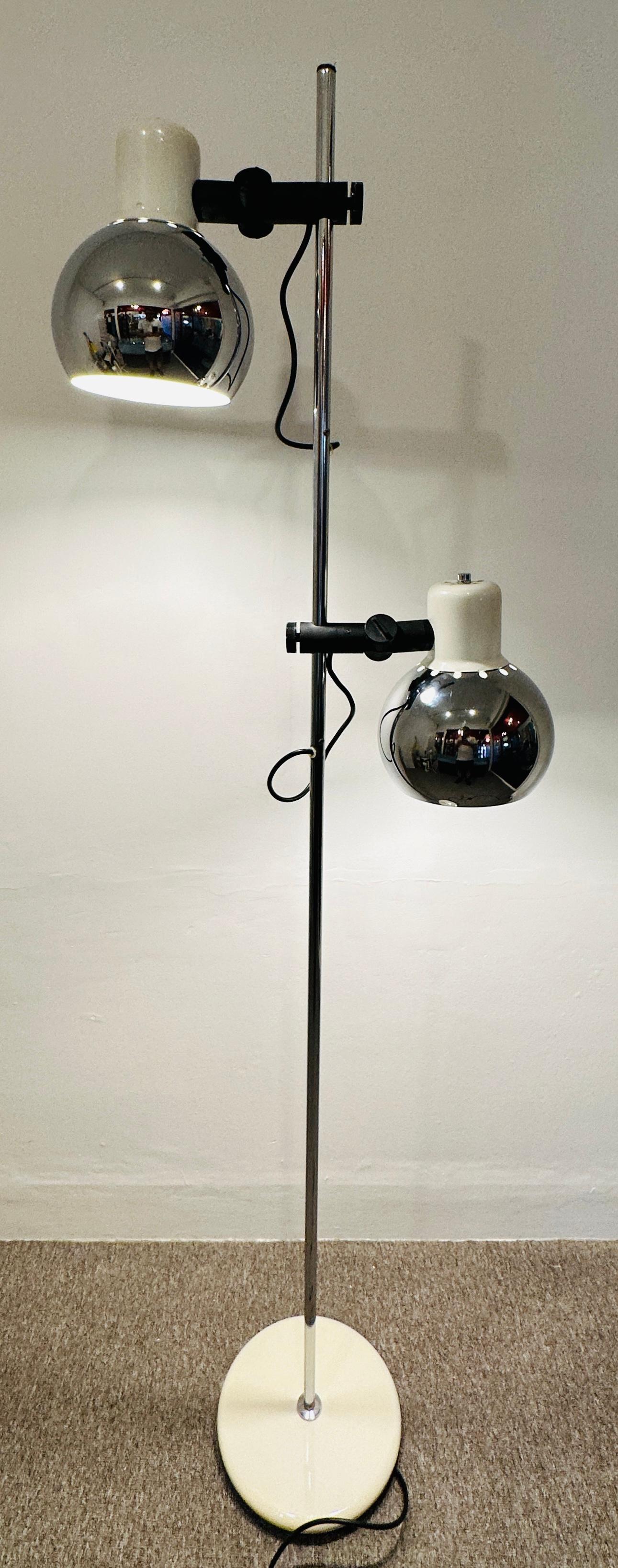 Metal 1970s Dutch Herda Chrome Mushroom Eyeball Shade Space Age Adjustable Floor Lamp For Sale