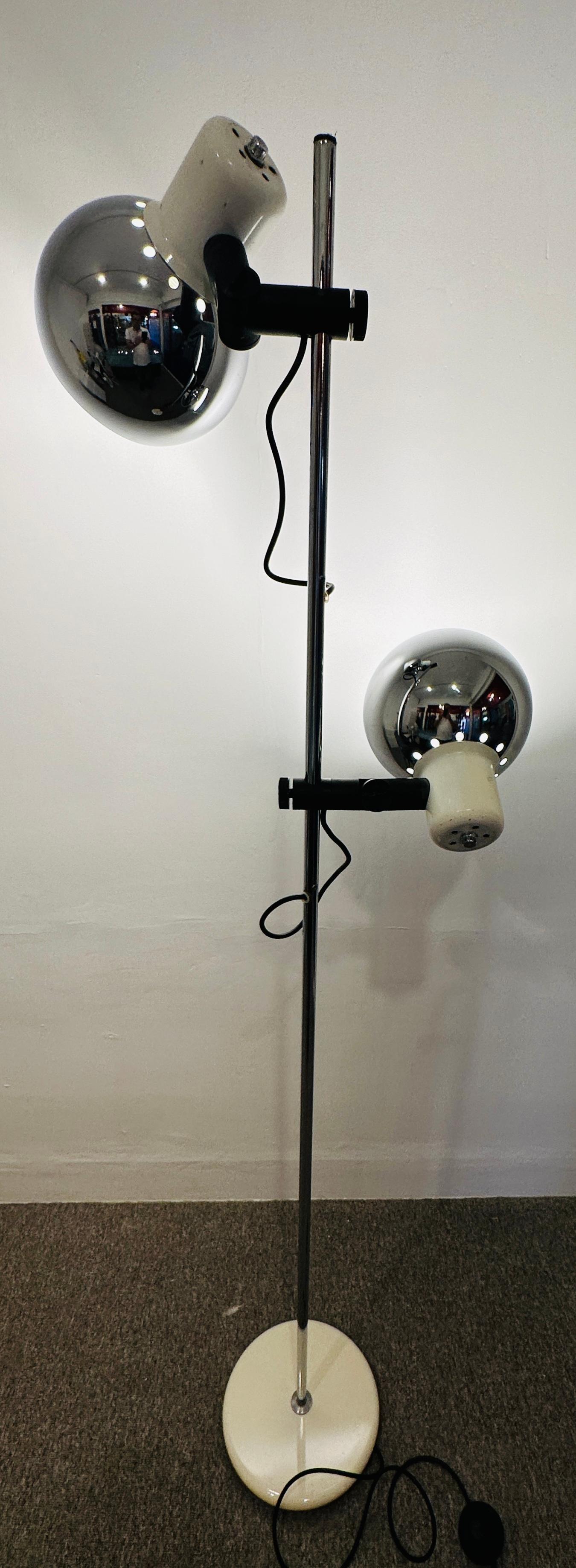 1970s Dutch Herda Chrome Mushroom Eyeball Shade Space Age Adjustable Floor Lamp For Sale 1