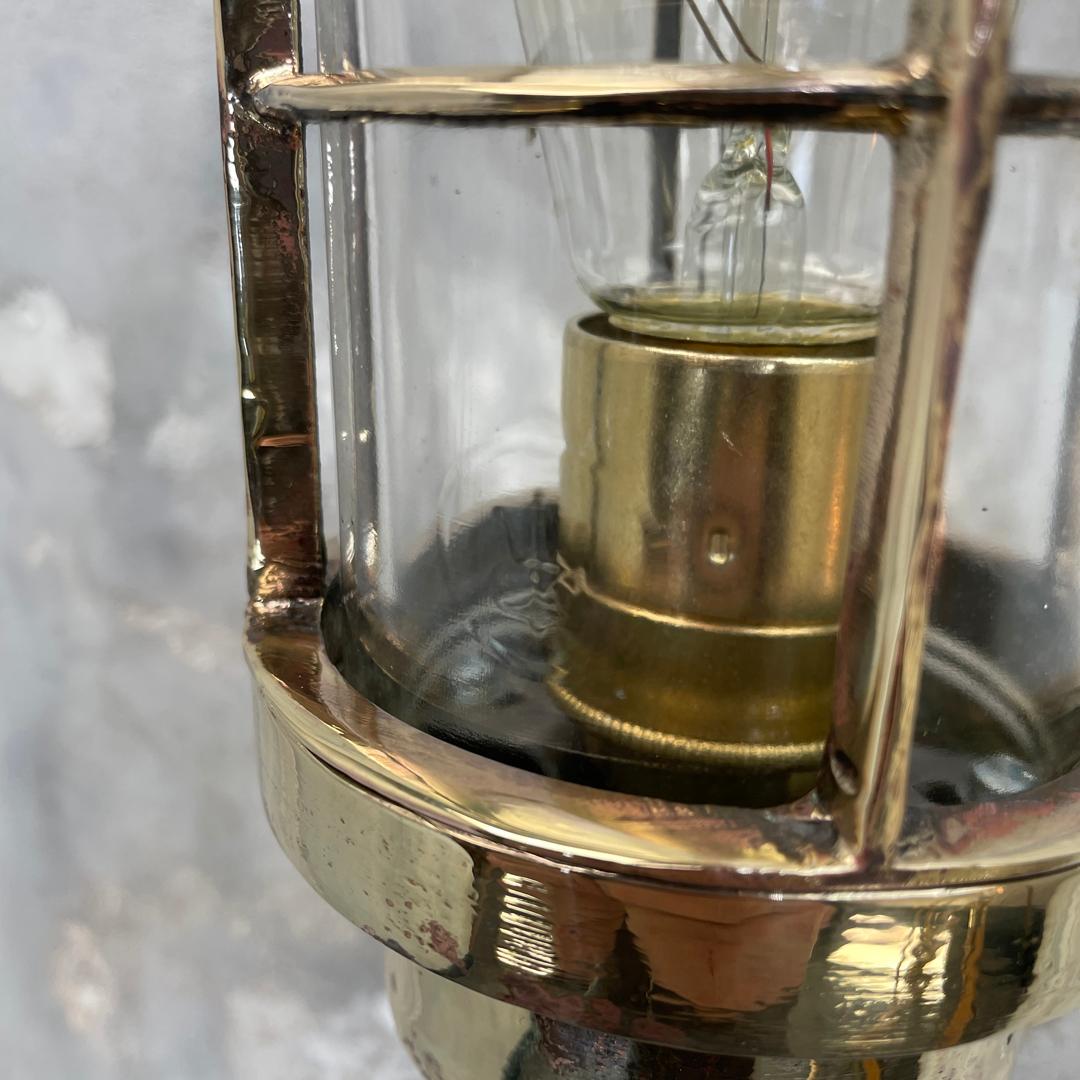 1970's Dutch Industrial Rotterdam Brass 90 Degree Wall Lamp - Glass Dome & Cage For Sale 11